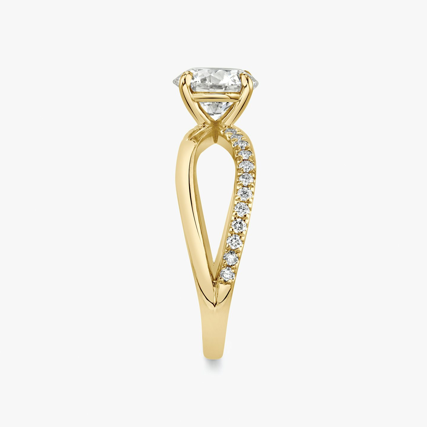 The Duet | Round Brilliant | 18k | 18k Yellow Gold | Band: Pavé | Carat weight: See full inventory | Diamond orientation: vertical