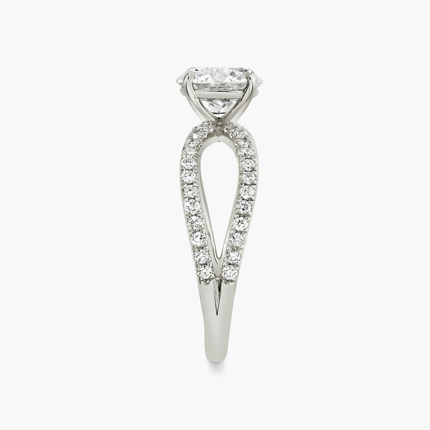 The Duet | Round Brilliant | Platinum | Band: Double pavé | Carat weight: See full inventory | Diamond orientation: vertical
