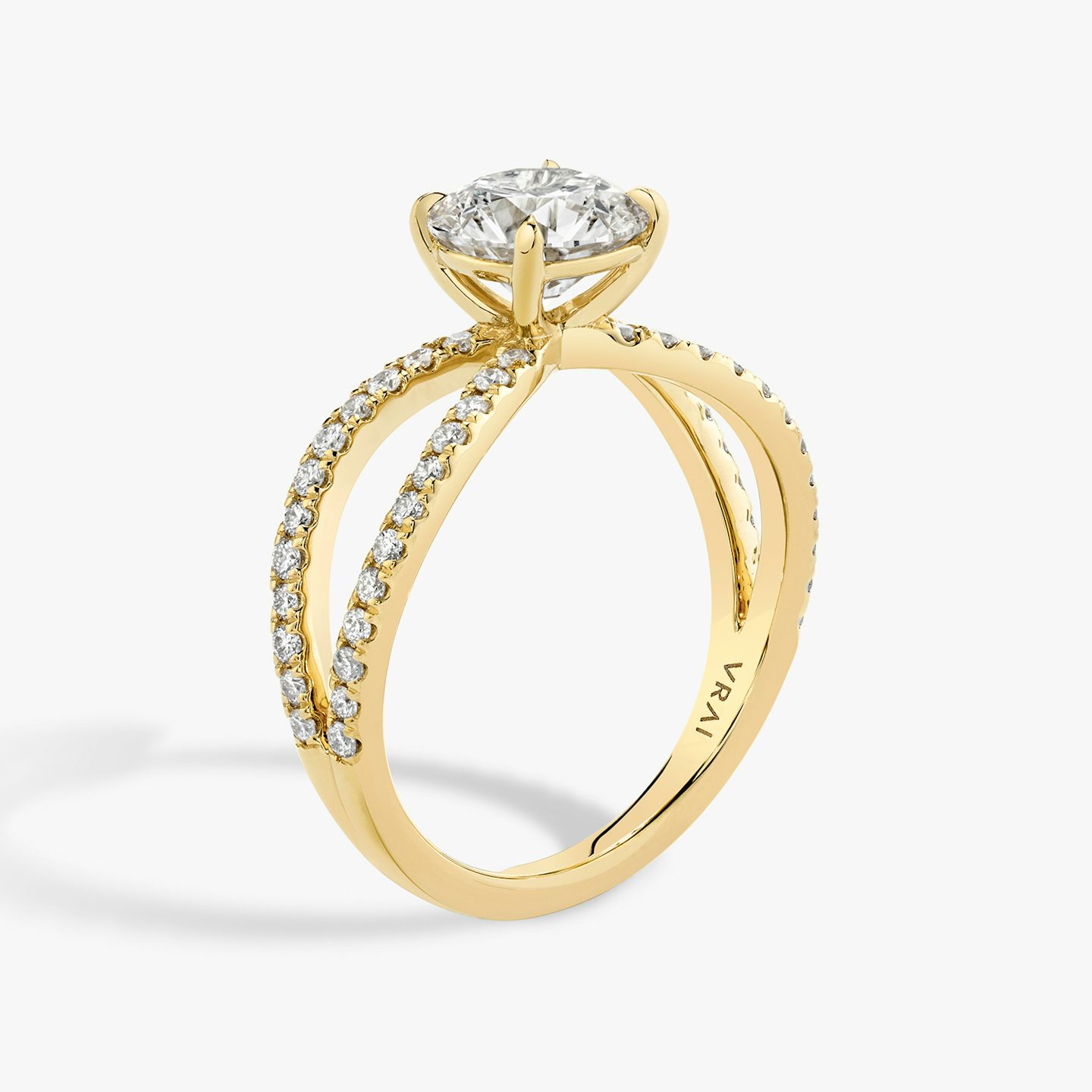 The Duet | Round Brilliant | 18k | 18k Yellow Gold | Band: Double pavé | Carat weight: See full inventory | Diamond orientation: vertical