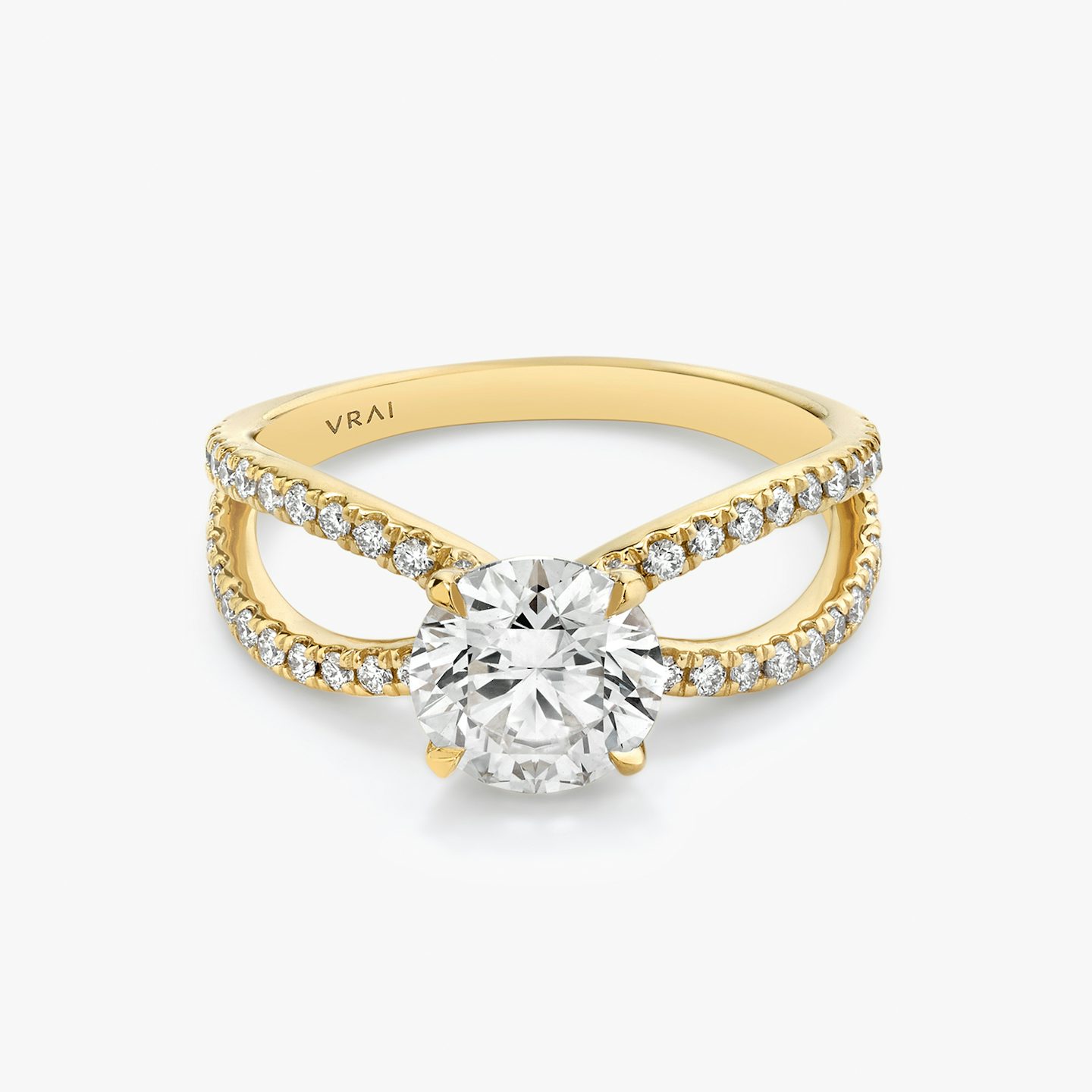 The Duet | Round Brilliant | 18k | 18k Yellow Gold | Band: Double pavé | Carat weight: See full inventory | Diamond orientation: vertical