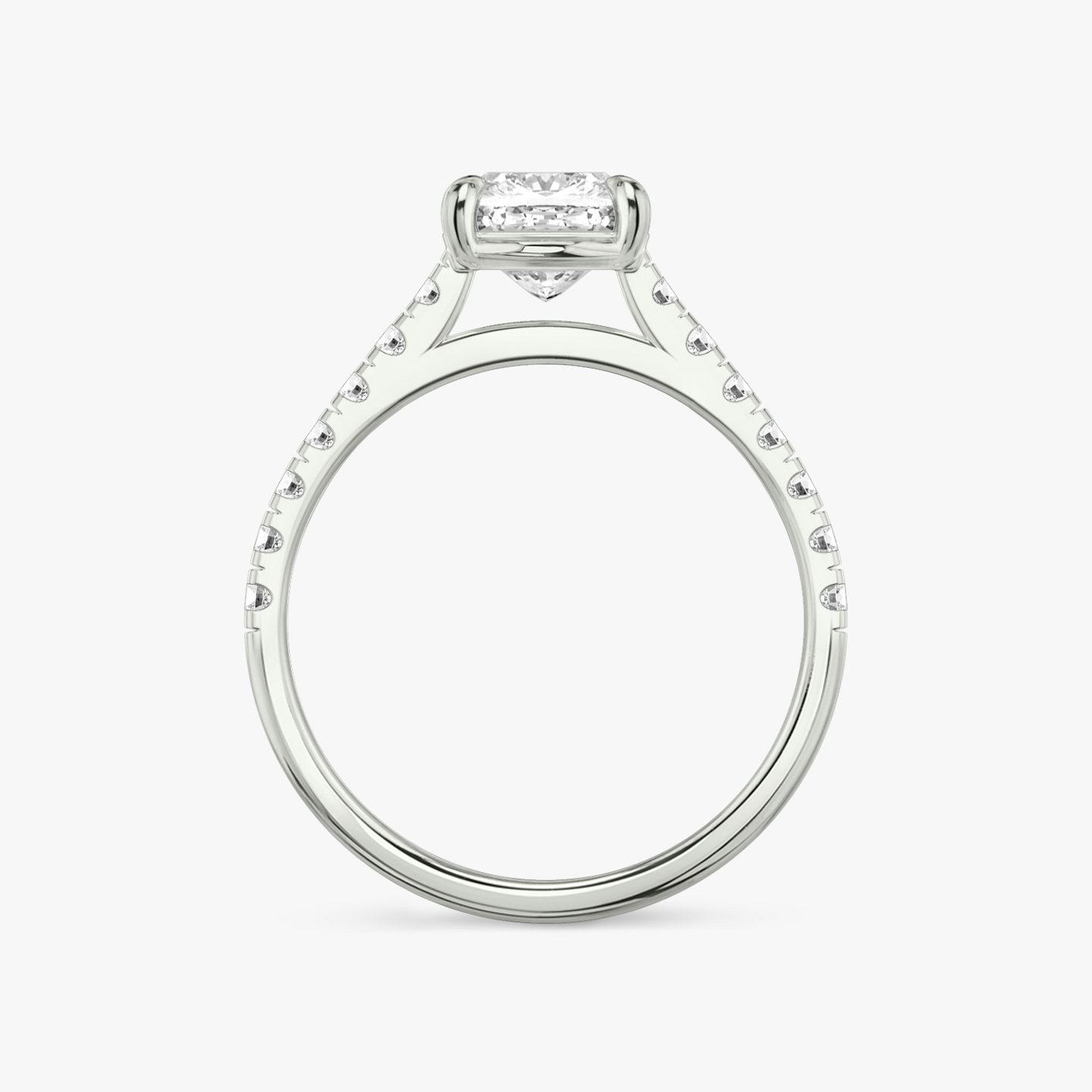 The Cathedral | Pavé Cushion | Platinum | Band: Pavé | Diamond orientation: vertical | Carat weight: See full inventory
