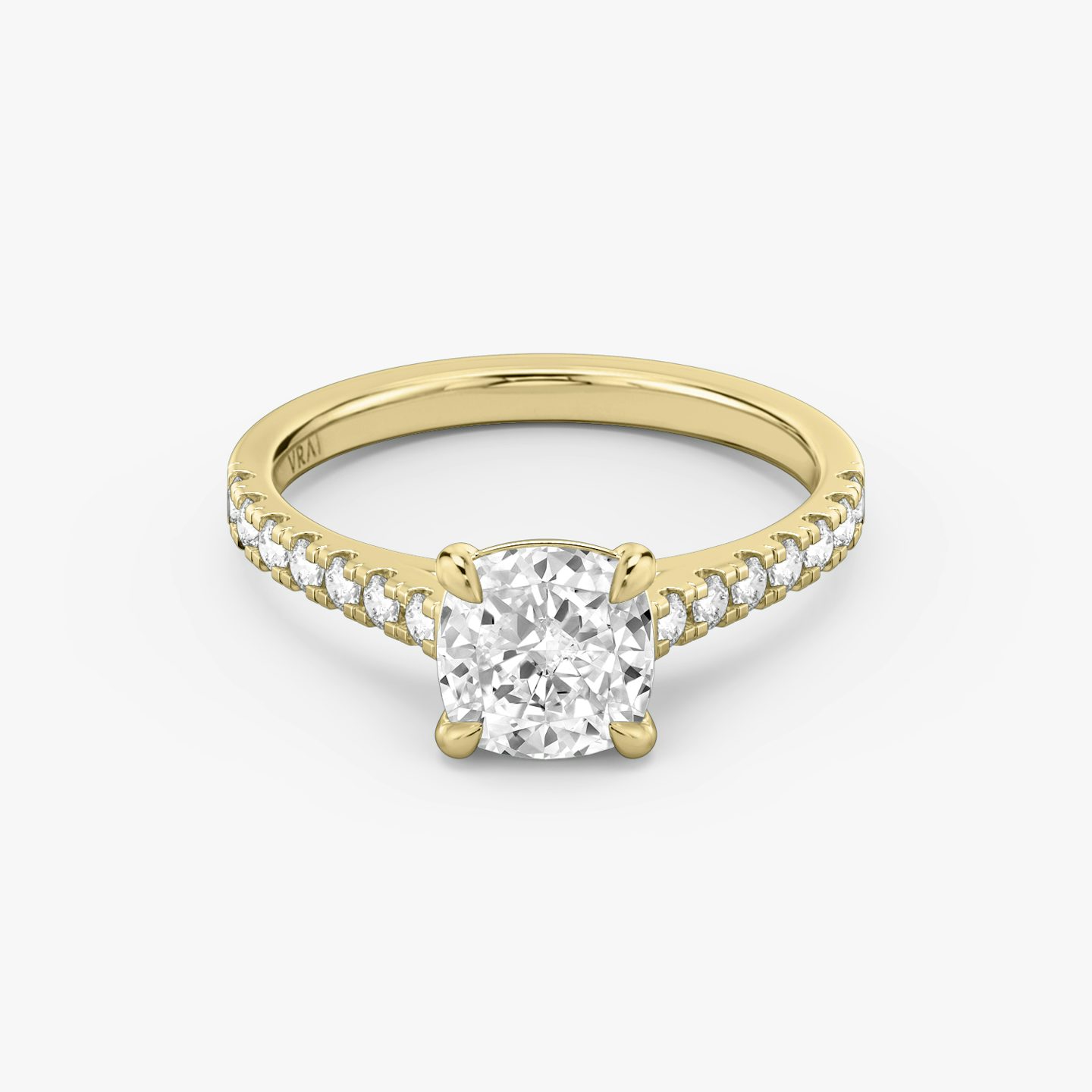 The Cathedral | Pavé Cushion | 18k | 18k Yellow Gold | Band: Pavé | Diamond orientation: vertical | Carat weight: See full inventory