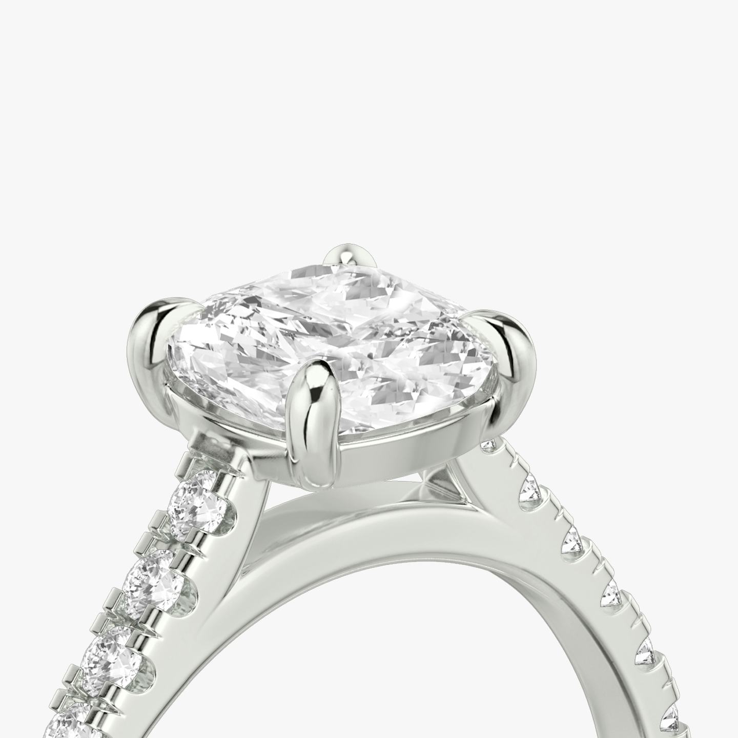 The Cathedral | Pavé Cushion | Platinum | Band: Pavé | Diamond orientation: vertical | Carat weight: See full inventory