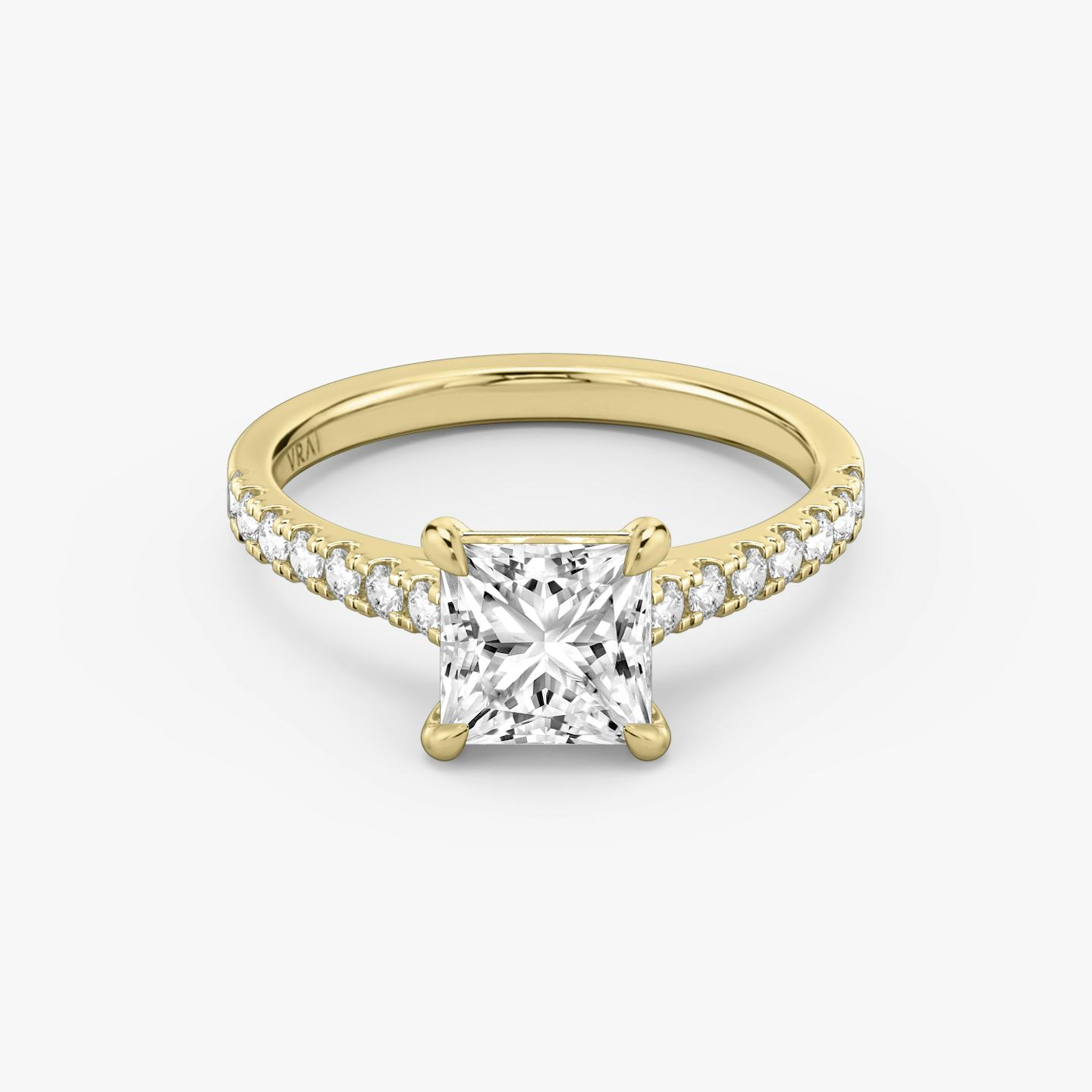 The Cathedral | Princess | 18k | 18k Yellow Gold | Band: Pavé | Diamond orientation: vertical | Carat weight: See full inventory