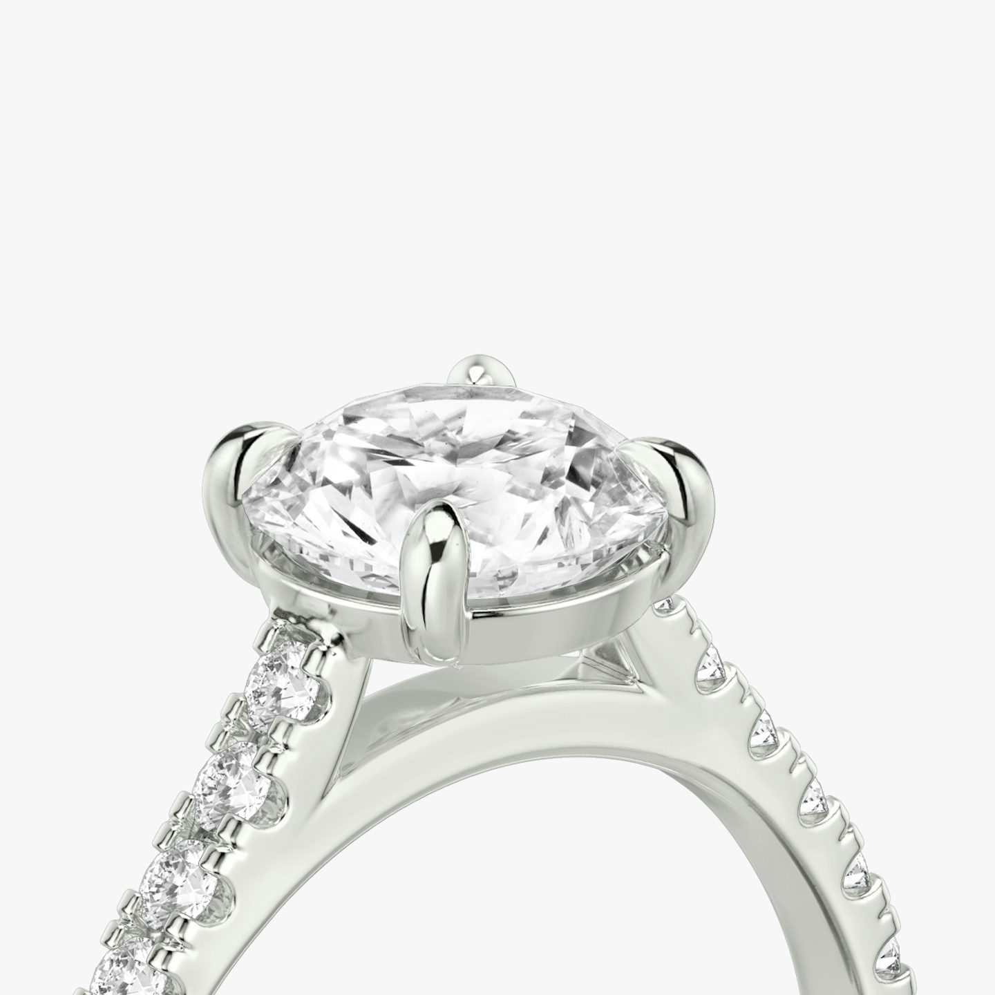 The Cathedral | Round Brilliant | Platinum | Band: Pavé | Carat weight: See full inventory | Diamond orientation: vertical