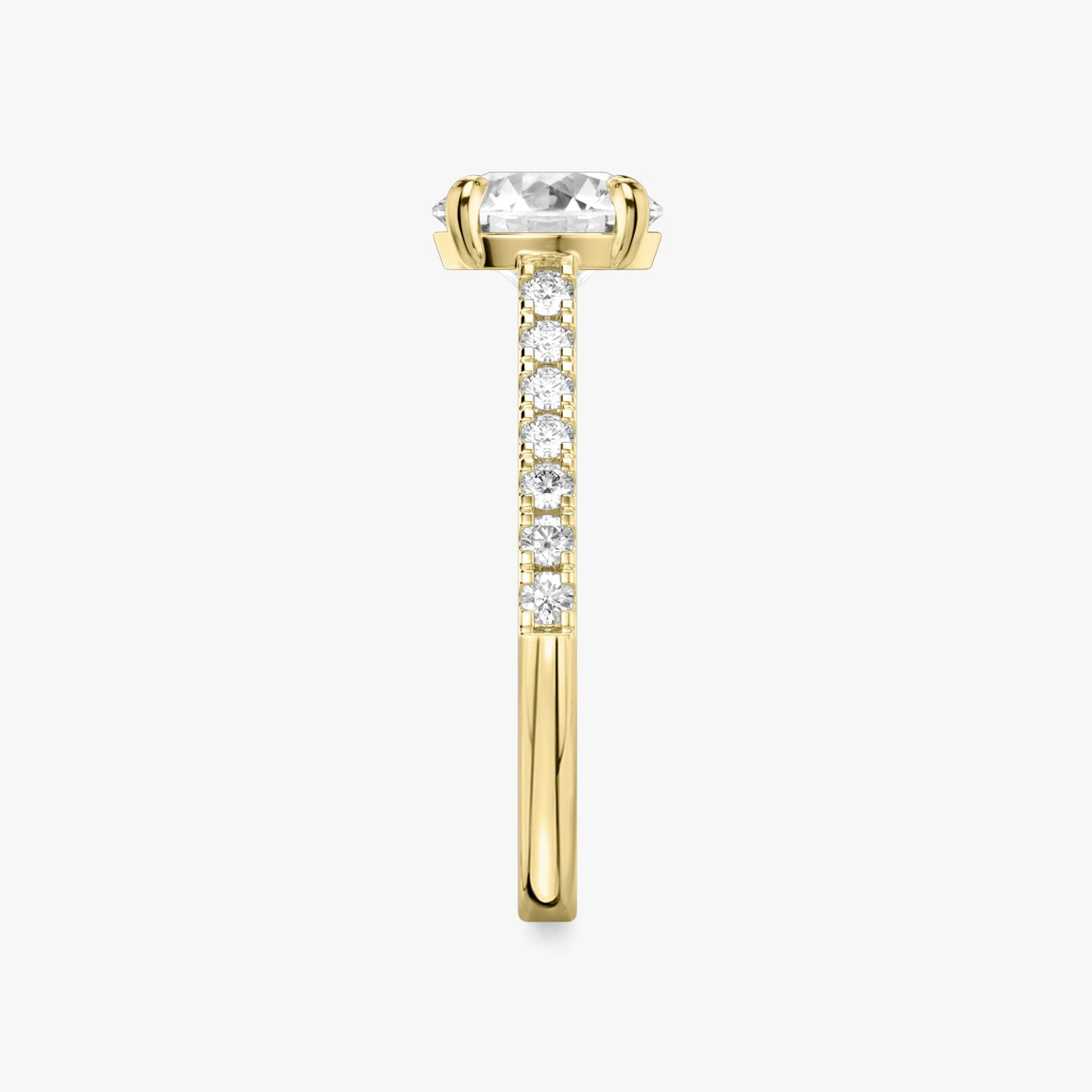 The Cathedral | Round Brilliant | 18k | 18k Yellow Gold | Band: Pavé | Carat weight: 1 | Diamond orientation: vertical