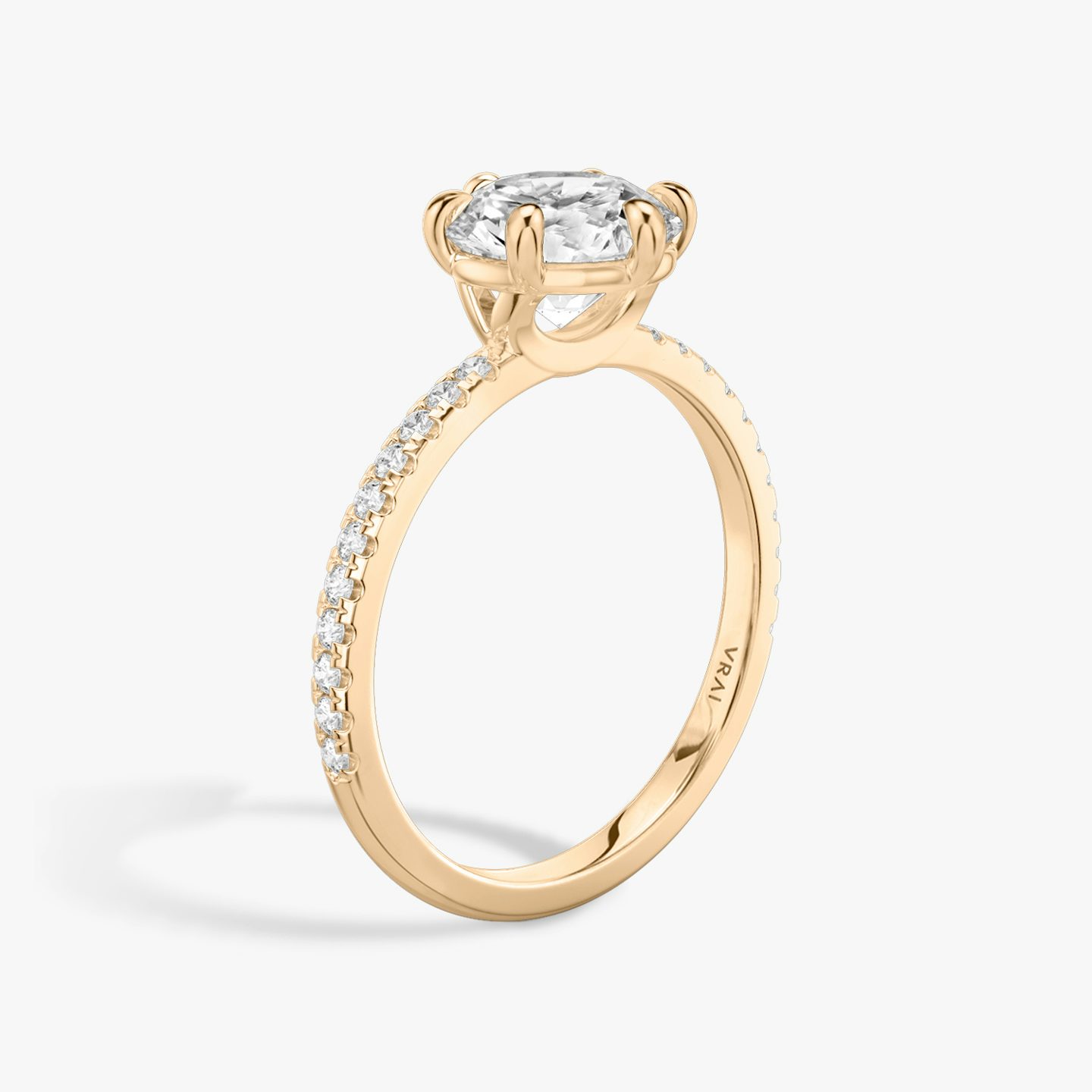 The Signature 6 Prong | Round Brilliant | 14k | 14k Rose Gold | Band: Pavé | Carat weight: See full inventory | Diamond orientation: vertical