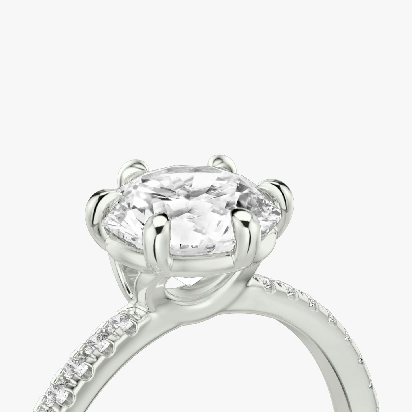 The Signature 6 Prong | Round Brilliant | 18k | 18k White Gold | Band: Pavé | Carat weight: 2 | Diamond orientation: vertical