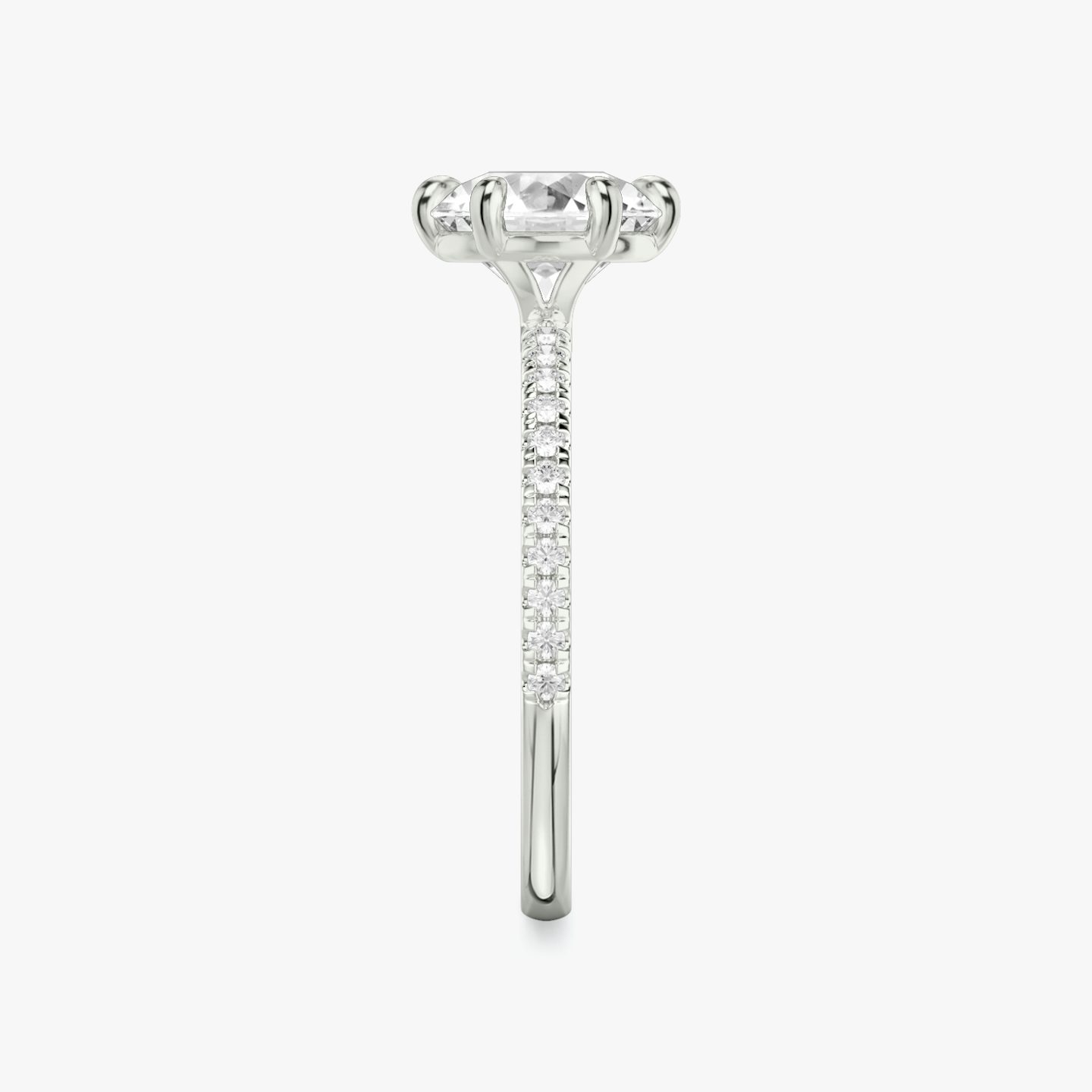The Signature 6 Prong | Round Brilliant | 18k | 18k White Gold | Band: Pavé | Carat weight: 2 | Diamond orientation: vertical