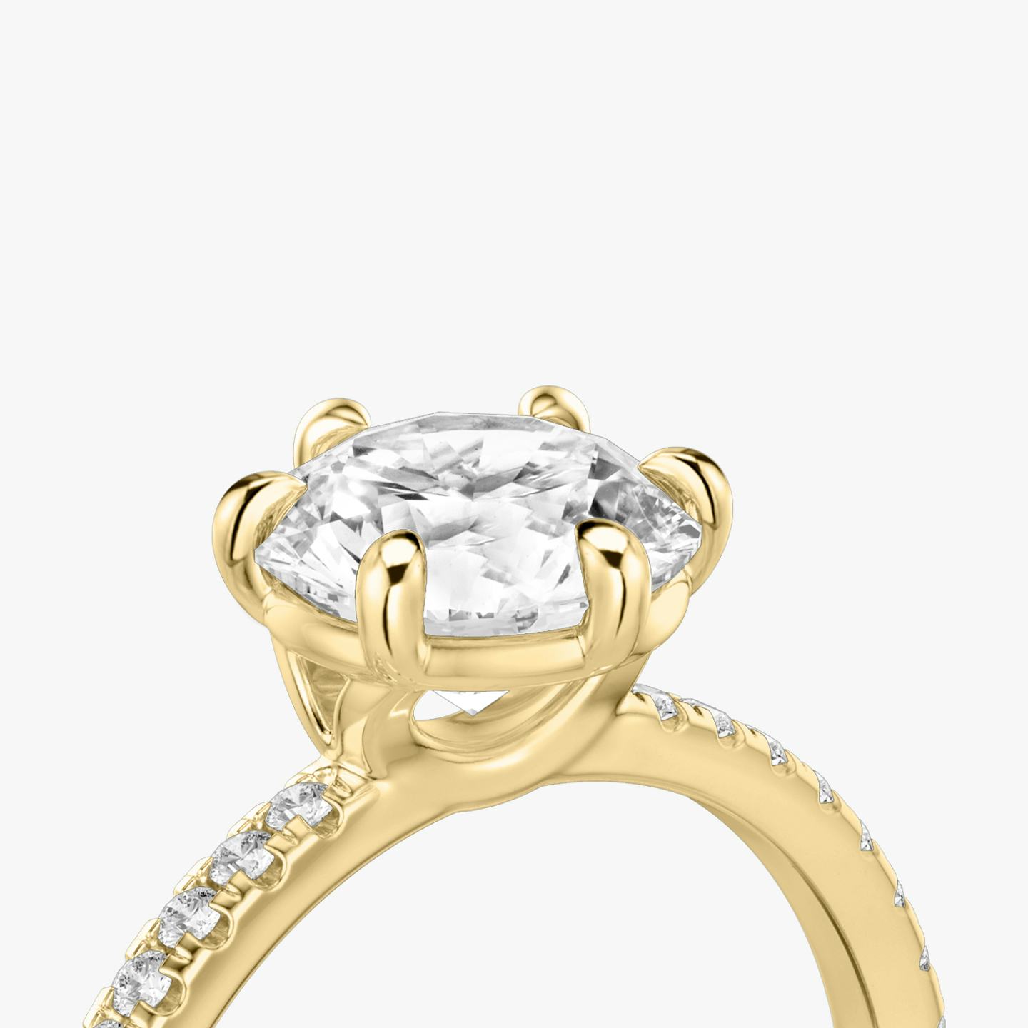 The Signature 6 Prong | Round Brilliant | 18k | 18k Yellow Gold | Band: Pavé | Carat weight: 1 | Diamond orientation: vertical