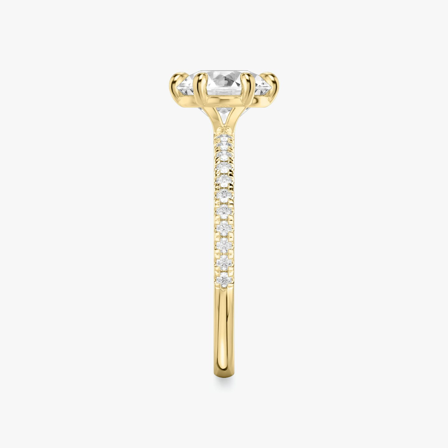The Signature 6 Prong | Round Brilliant | 18k | 18k Yellow Gold | Band: Pavé | Carat weight: See full inventory | Diamond orientation: vertical