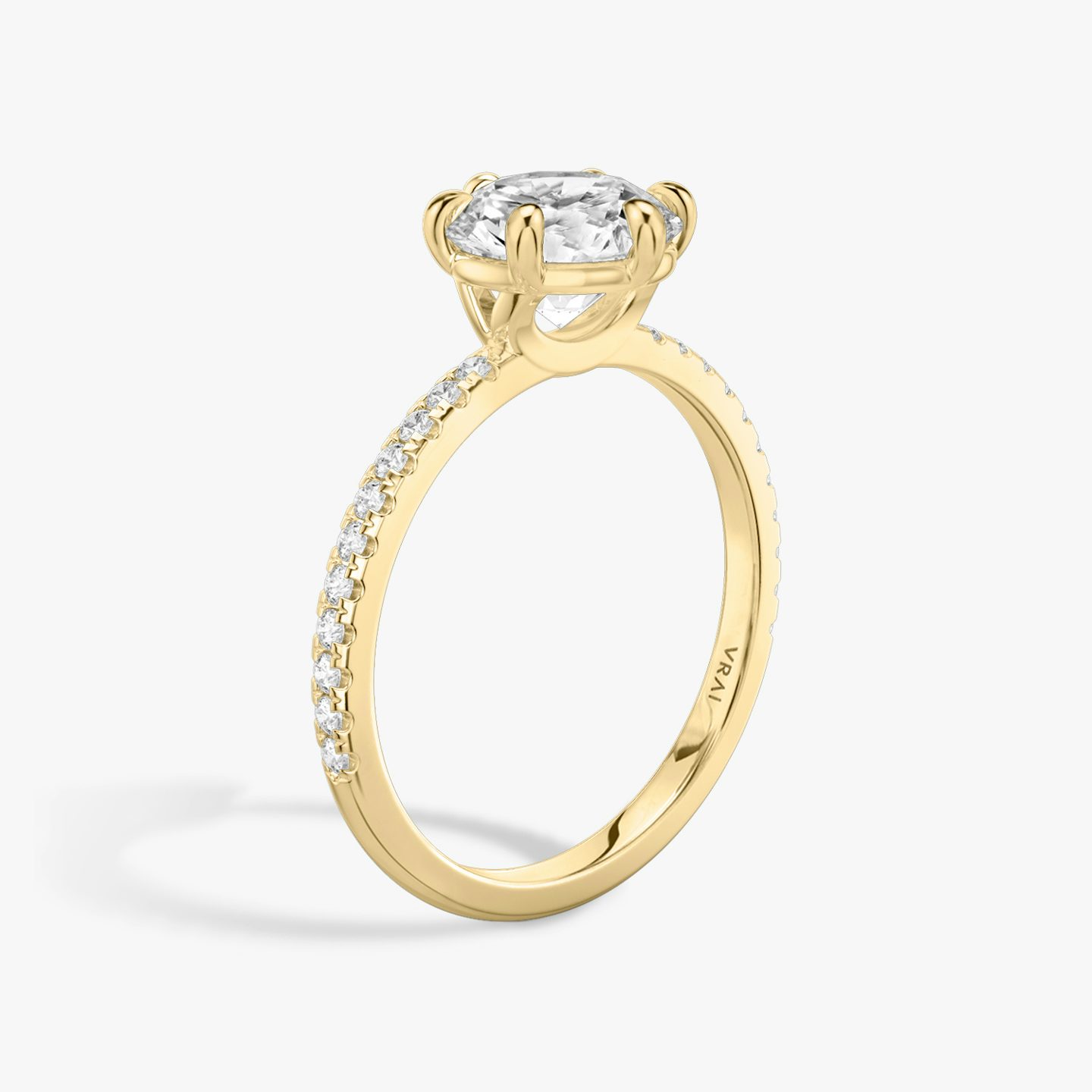 The Signature 6 Prong | Round Brilliant | 18k | 18k Yellow Gold | Band: Pavé | Carat weight: 1 | Diamond orientation: vertical