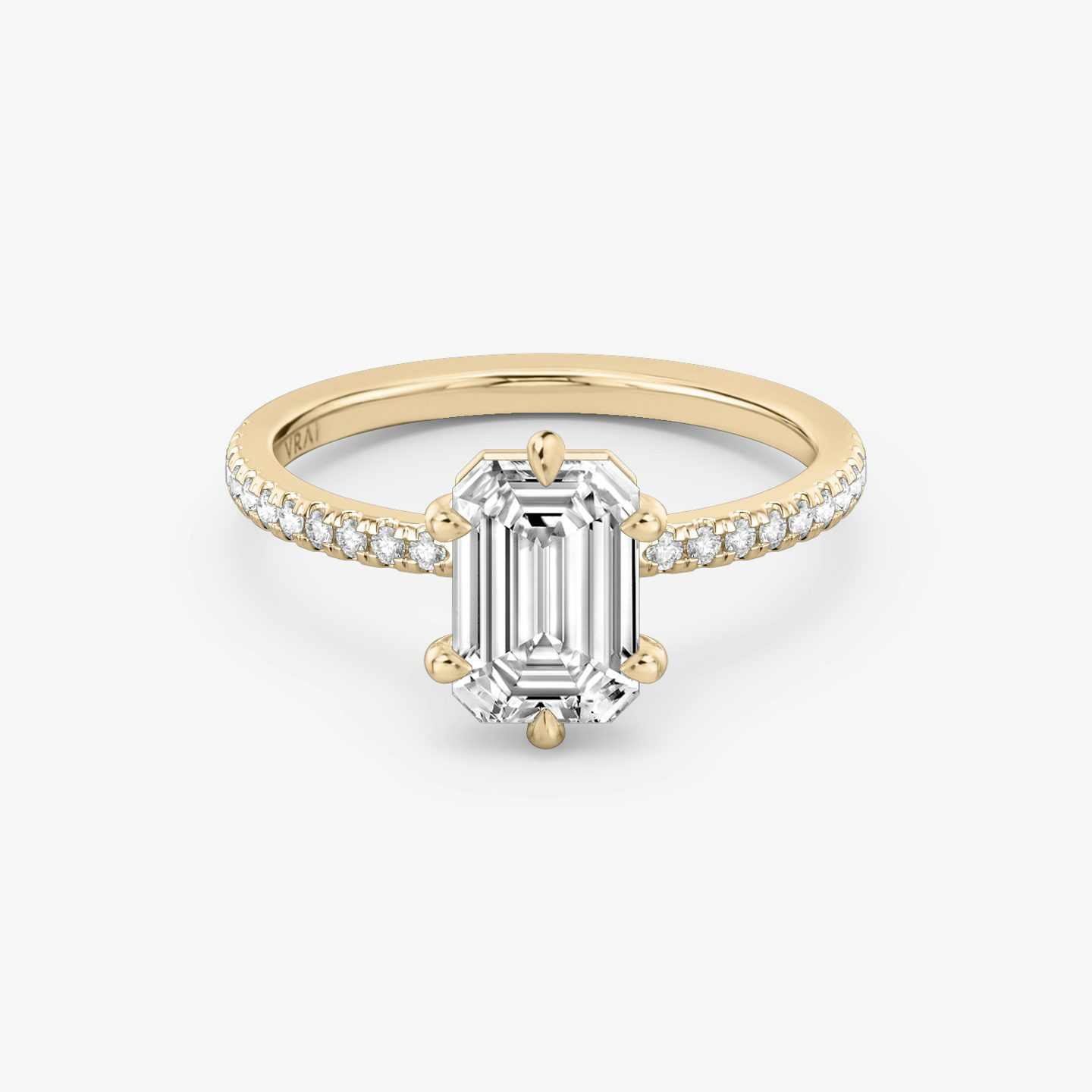 The Signature 6 Prong | emerald | 14k | rose-gold | bandAccent: pave | diamondOrientation: vertical | caratWeight: other