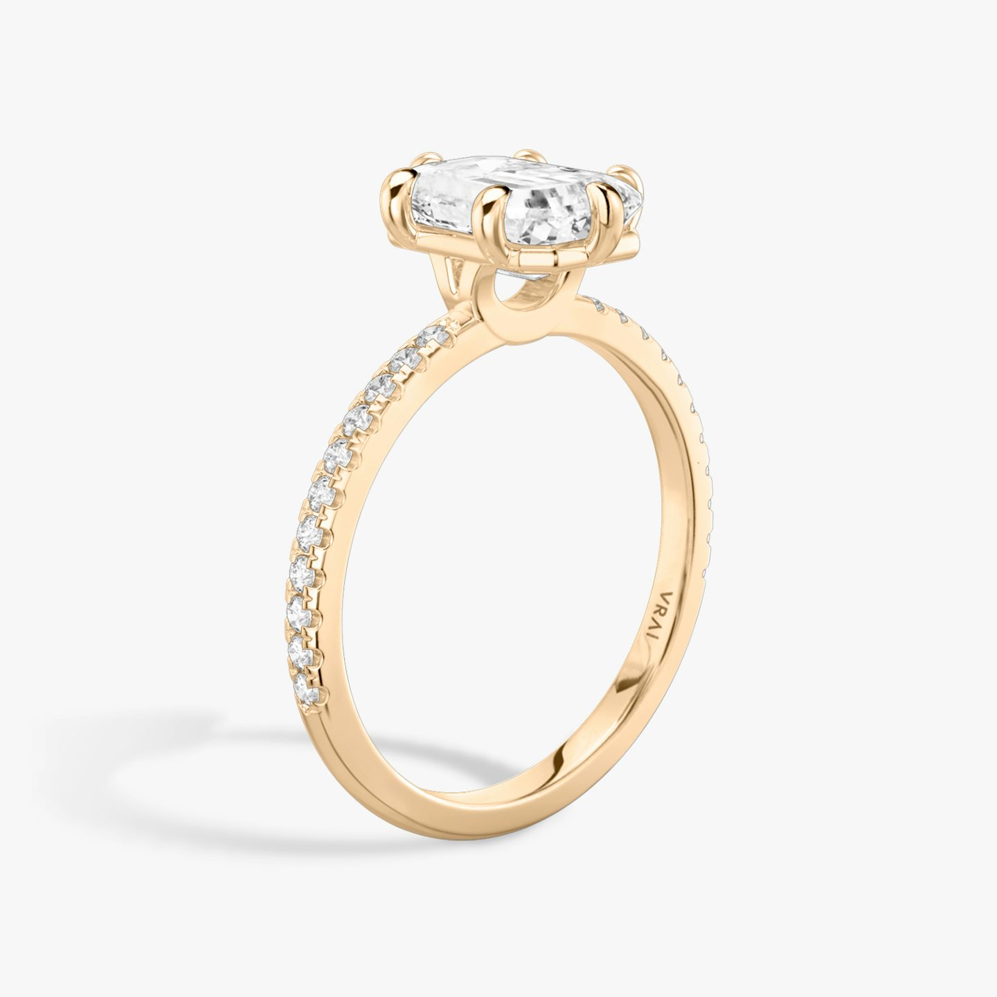The Signature 6 Prong | emerald | 14k | rose-gold | bandAccent: pave | diamondOrientation: vertical | caratWeight: other