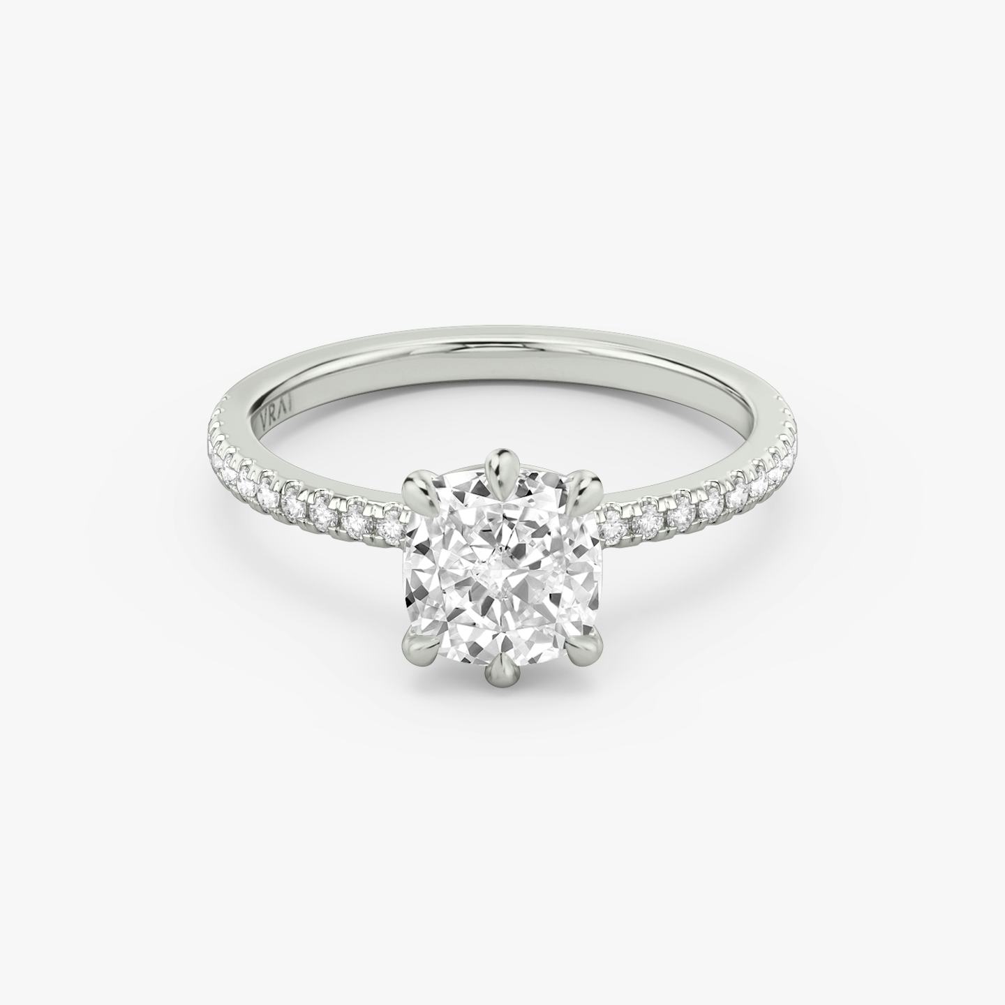 The Signature 6 Prong | Pavé Cushion | Platinum | Band: Pavé | Diamond orientation: vertical | Carat weight: See full inventory