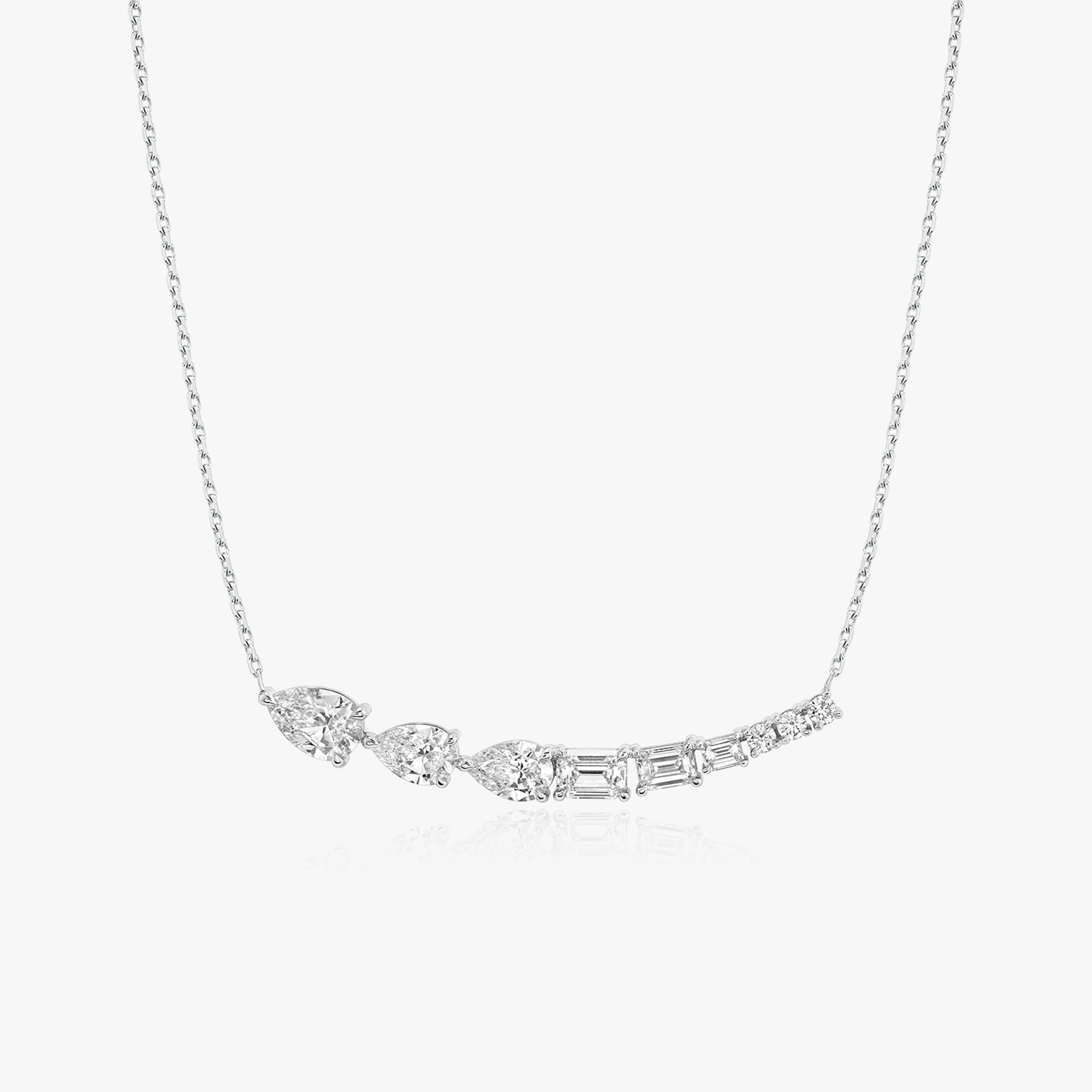 Neptune Floating Necklace | pear+round-brilliant+emerald | 14k | 18k White Gold | Chain length: 16-18