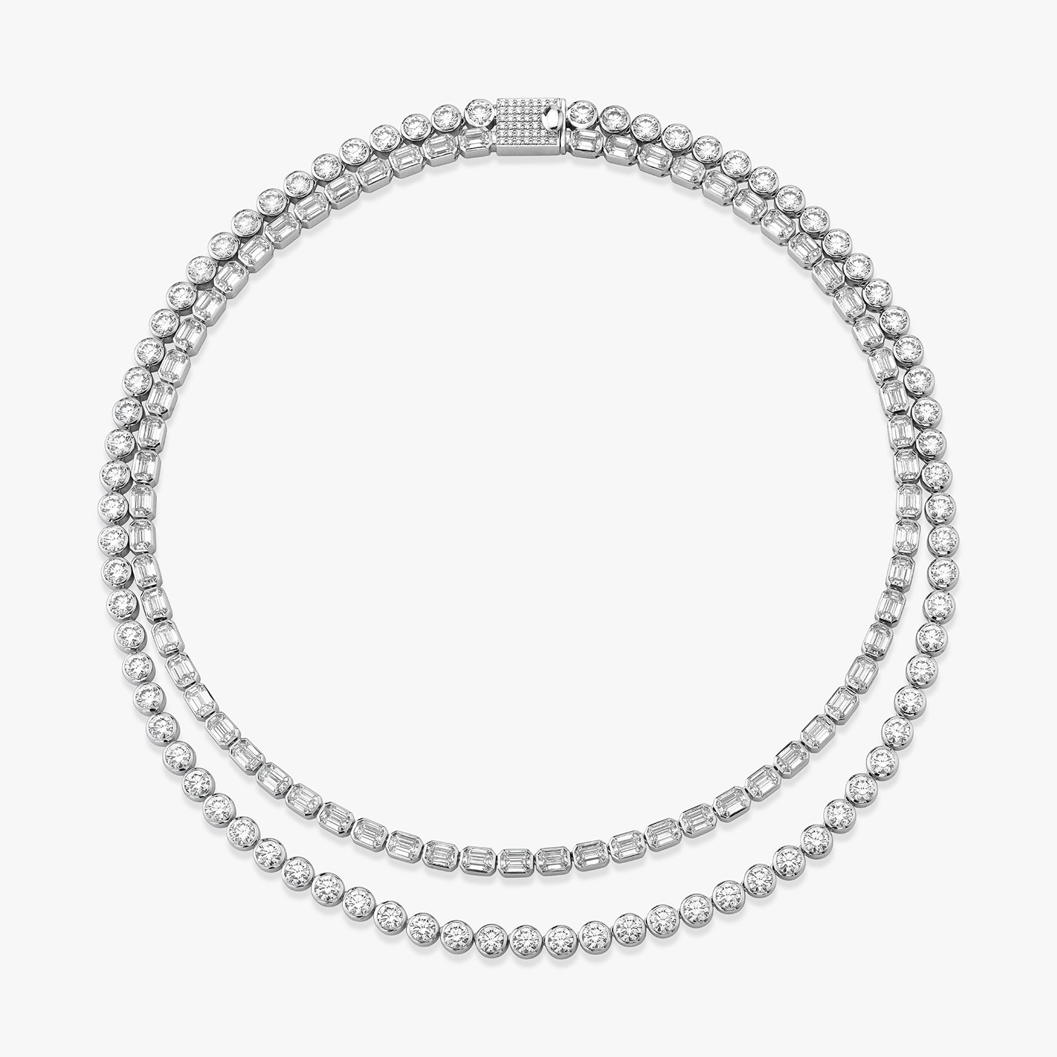 VRAI Celestial Double Strand Tennis Necklaces Round Brilliant and Emerald Necklaces | 14k White Gold