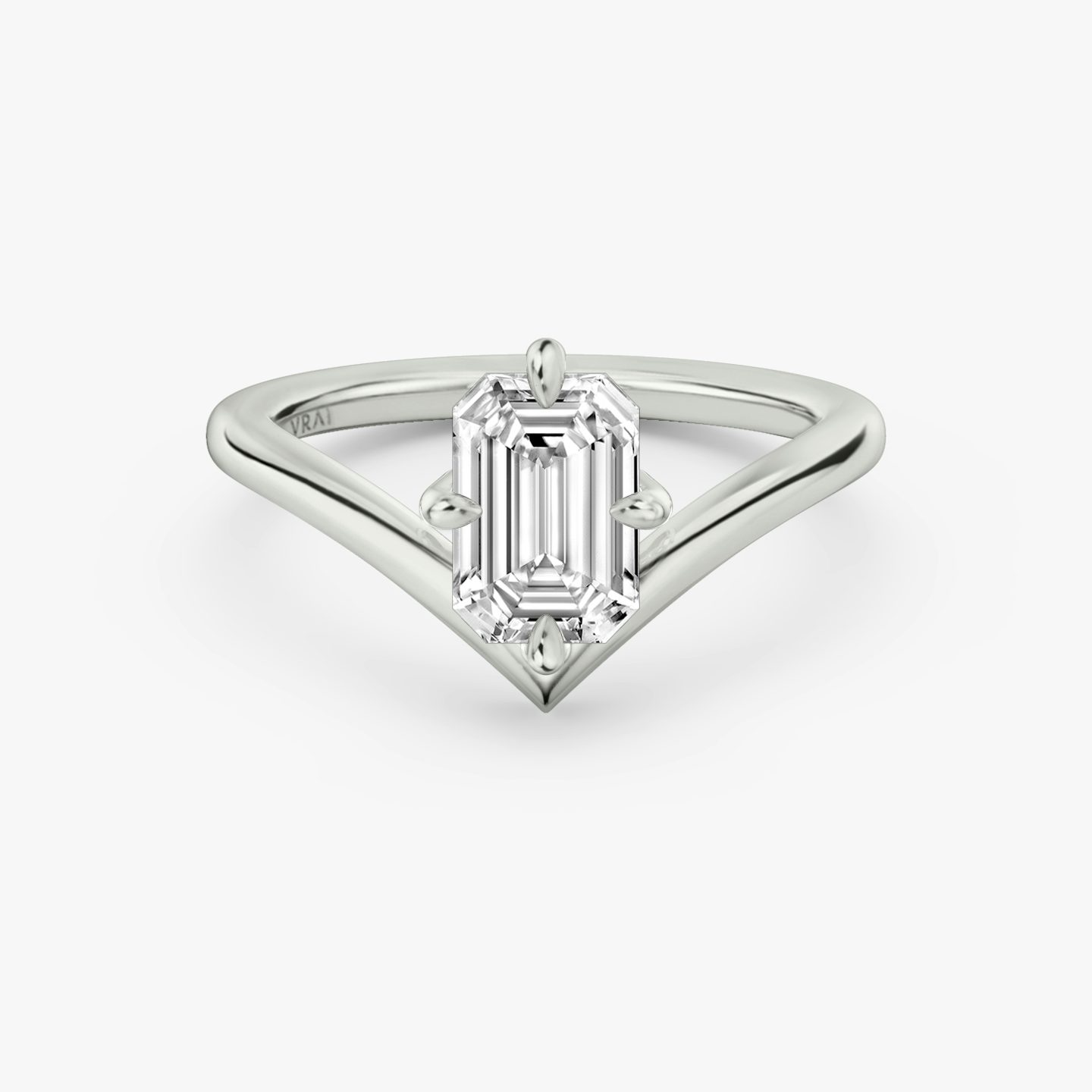 The Signature V | Emerald | Platinum | Band: Plain | Diamond orientation: vertical | Carat weight: See full inventory