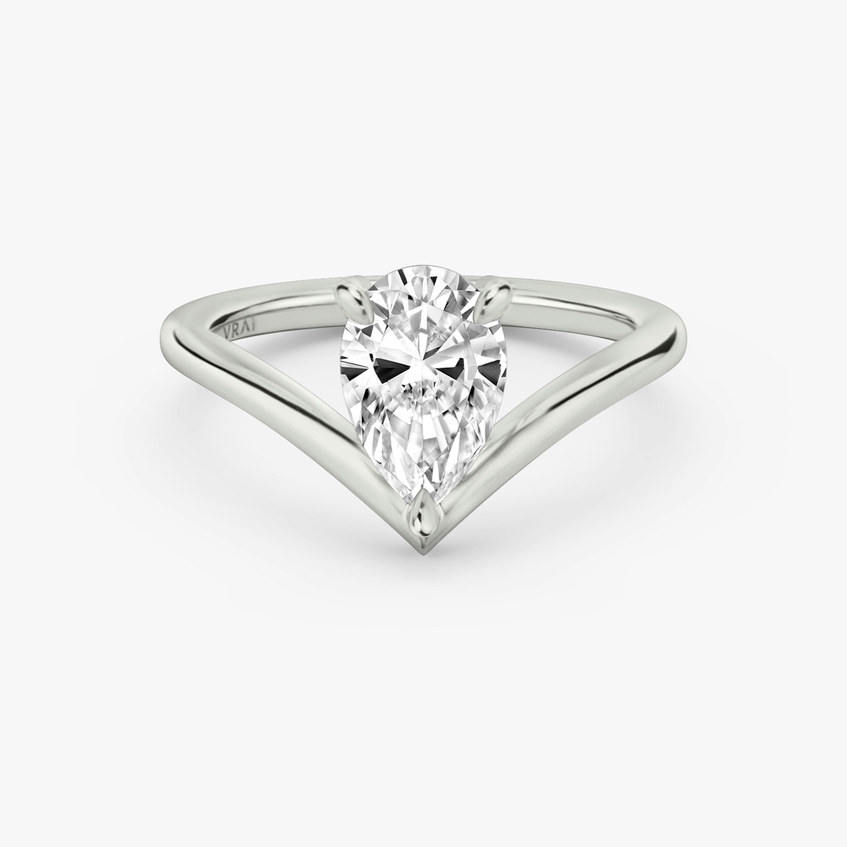 The Signature V | Pear | Platinum | Band: Plain | Diamond orientation: vertical | Carat weight: See full inventory