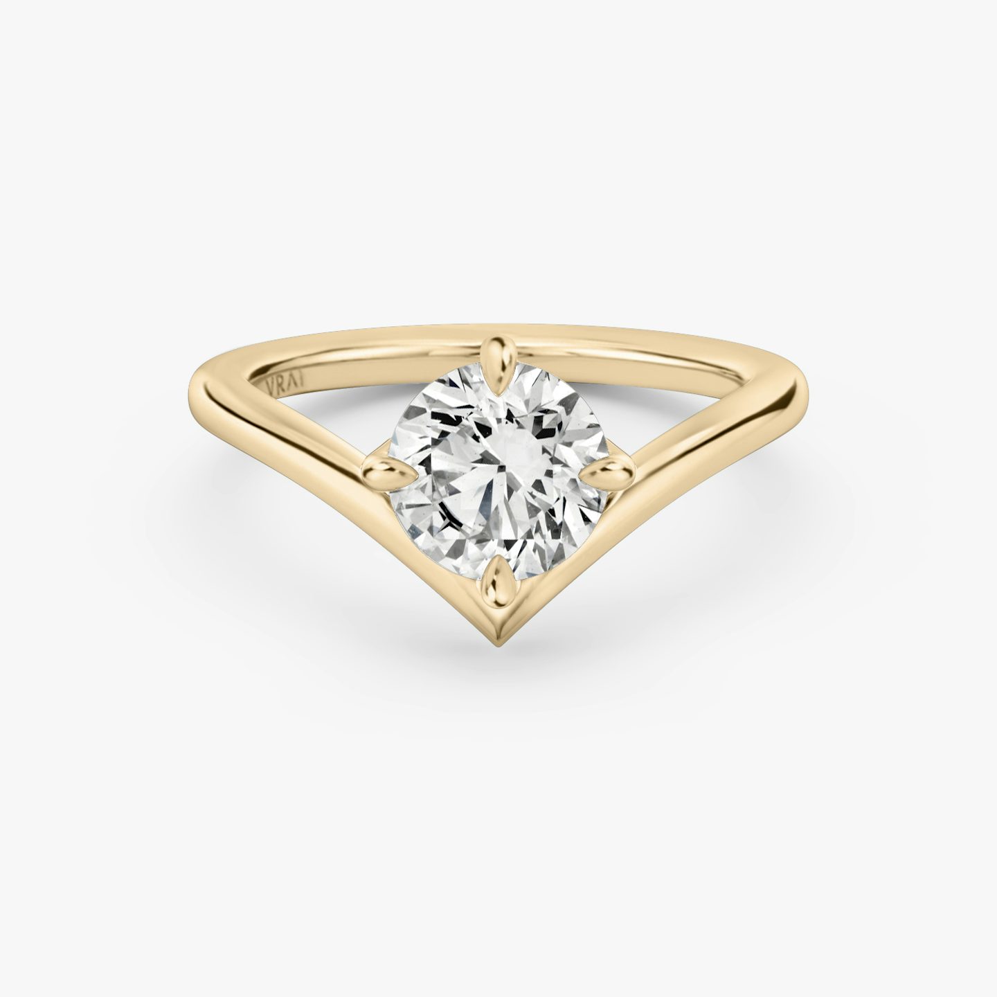 Bague de fiançailles Signature V | Rond Brillant | 14k | Or rose 14 carats | Anneau: Simple | Poids en carats: 2 | Orientation du diamant: vertical
