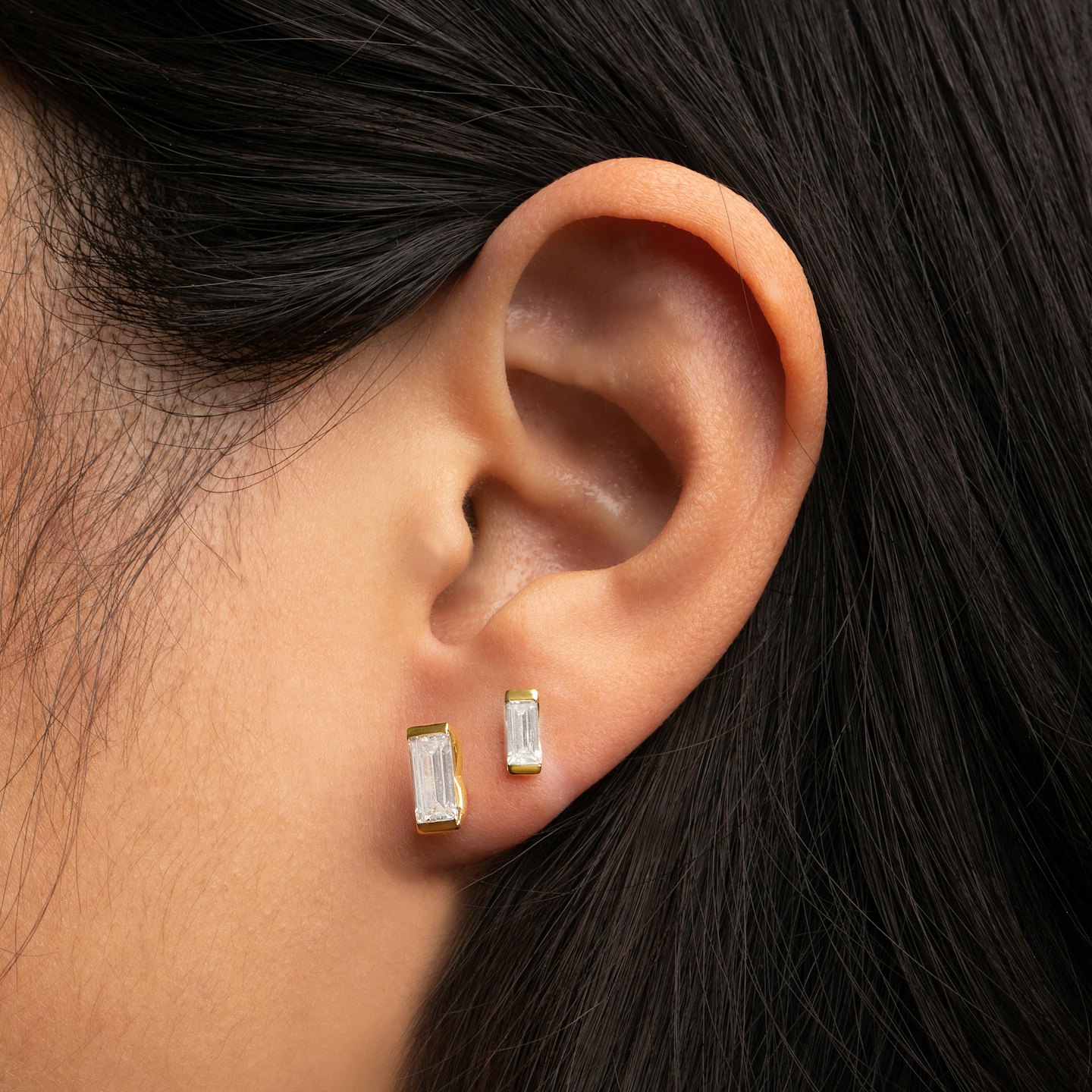 Baguette Semi Bezel Studs Closeup image of Baguette Semi Bezel Studs