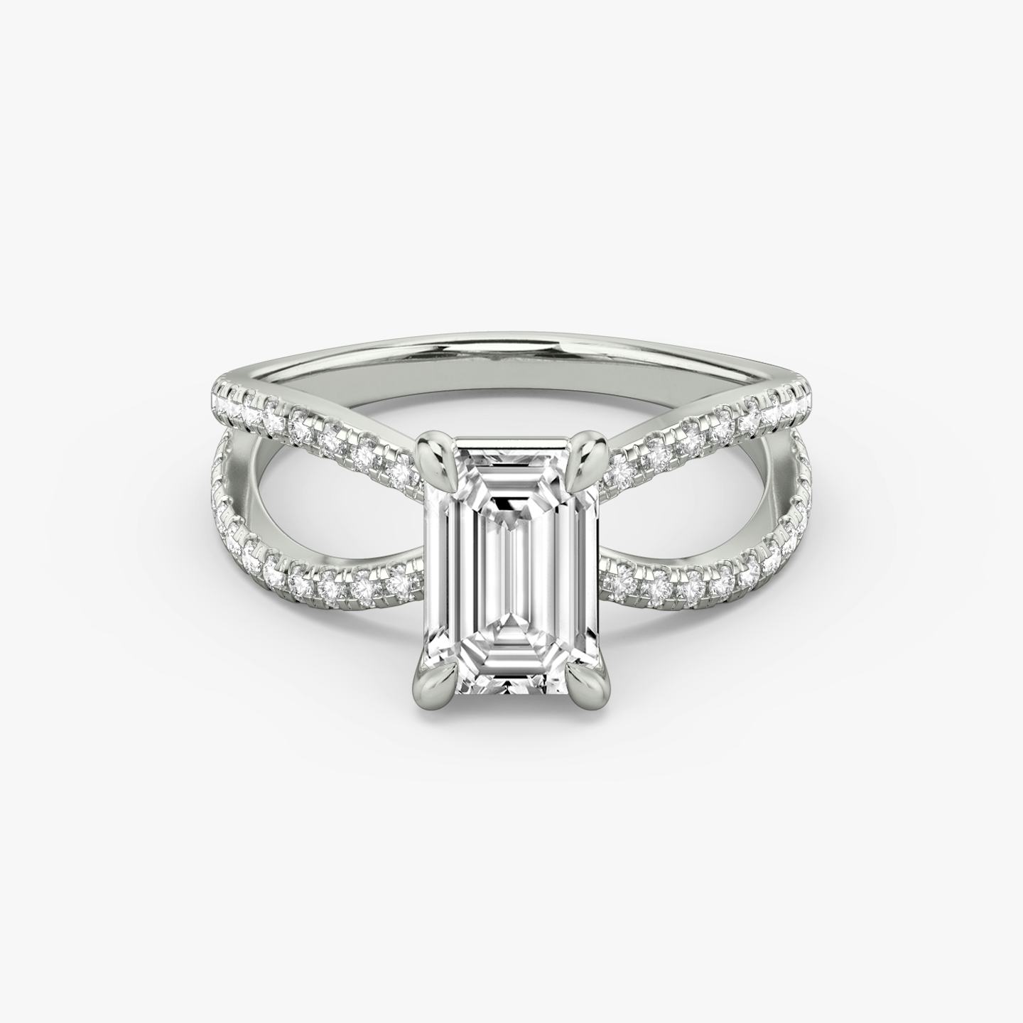 The Duet | Emerald | Platinum | Band: Double pavé | Diamond orientation: vertical | Carat weight: See full inventory
