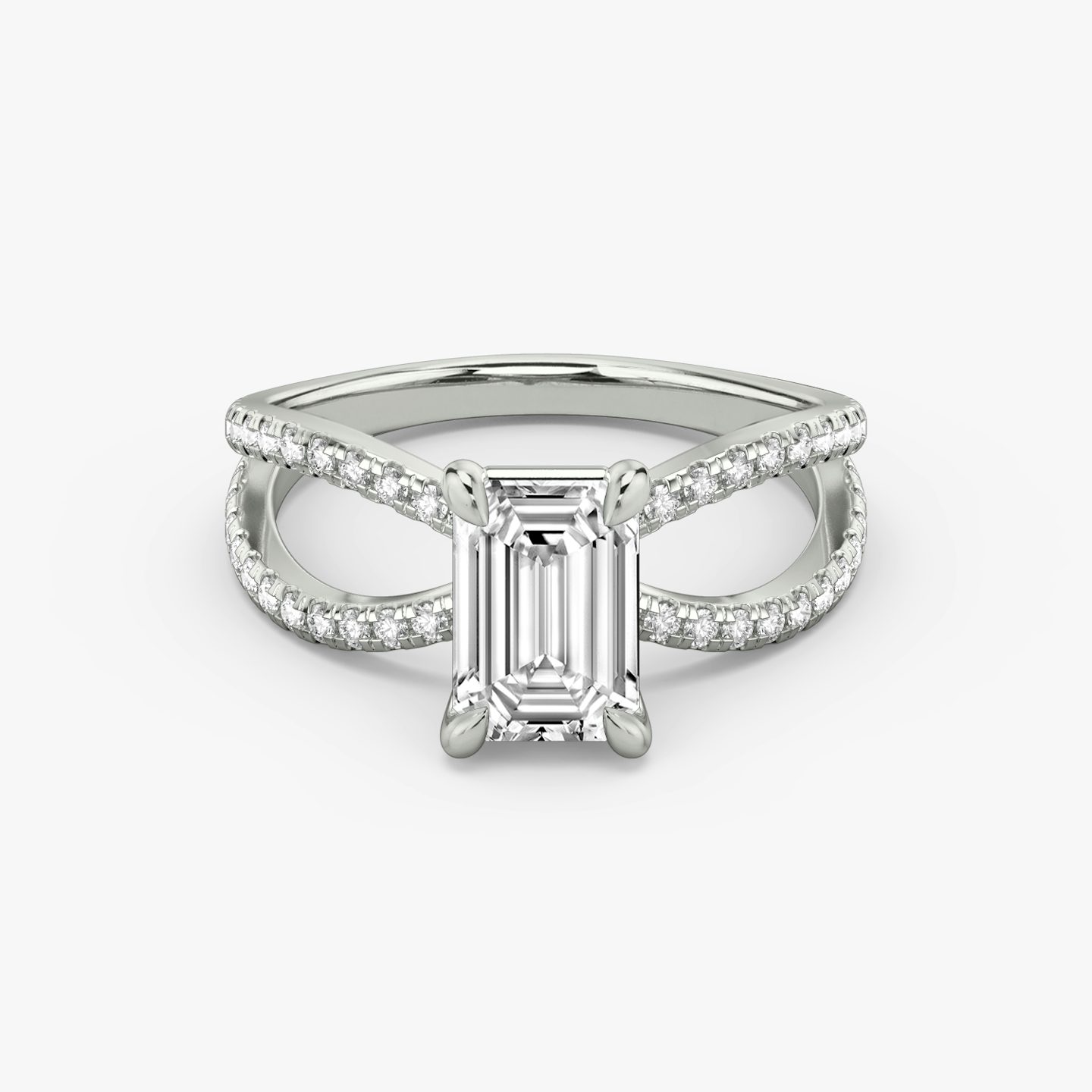 The Duet | Emerald | Platinum | Band: Double pavé | Diamond orientation: vertical | Carat weight: See full inventory