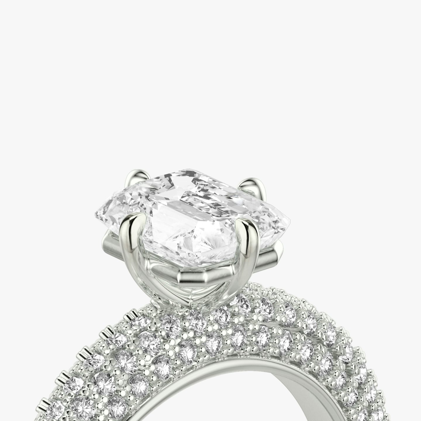 The Curator | Radiant | Platinum | Band: Pavé | Diamond orientation: vertical | Carat weight: See full inventory