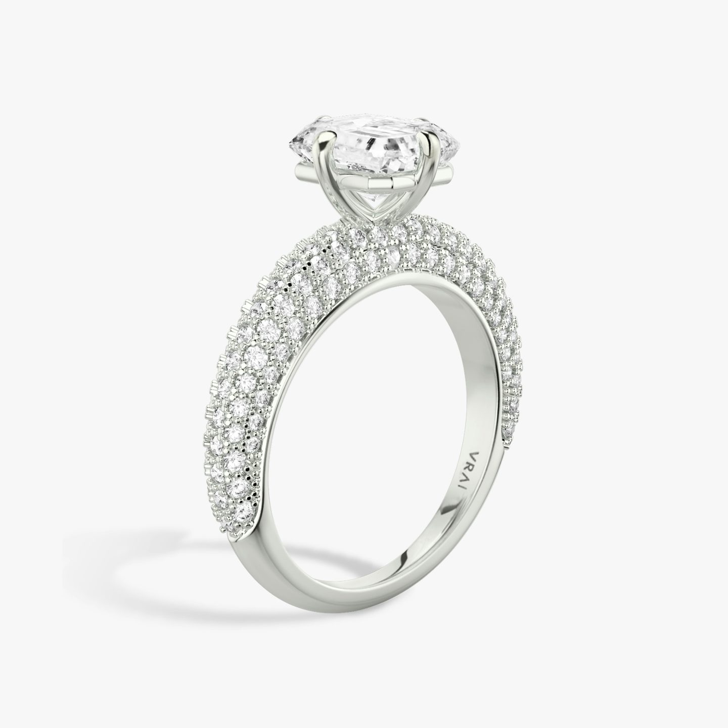 The Curator | Radiant | Platinum | Band: Pavé | Diamond orientation: vertical | Carat weight: See full inventory