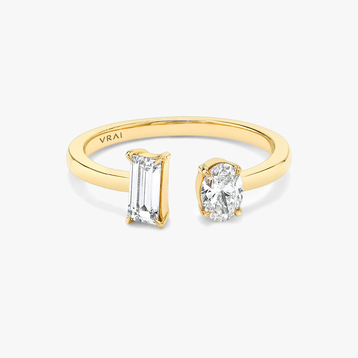 Mixed Cuff Ring | Baguette and Oval | 14k | 18k Yellow Gold