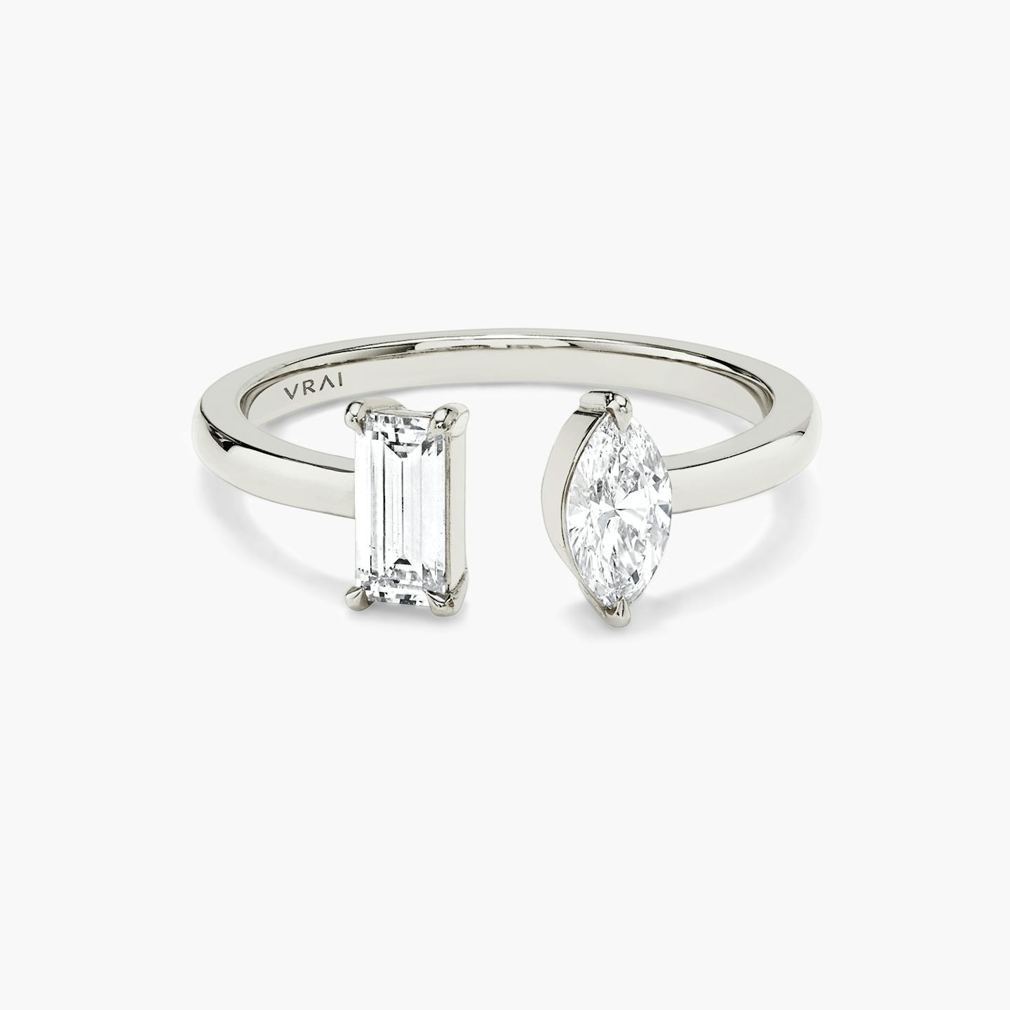 Mixed Cuff Ring | Baguette and Marquise | 14k | 18k White Gold