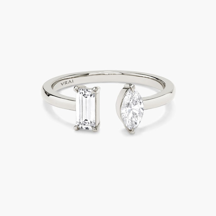 Mixed Cuff RingBaguette and Marquise | White Gold