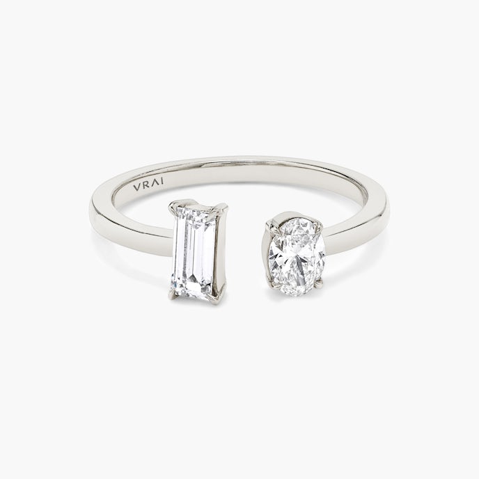 Mixed Cuff RingBaguette and Oval | White Gold