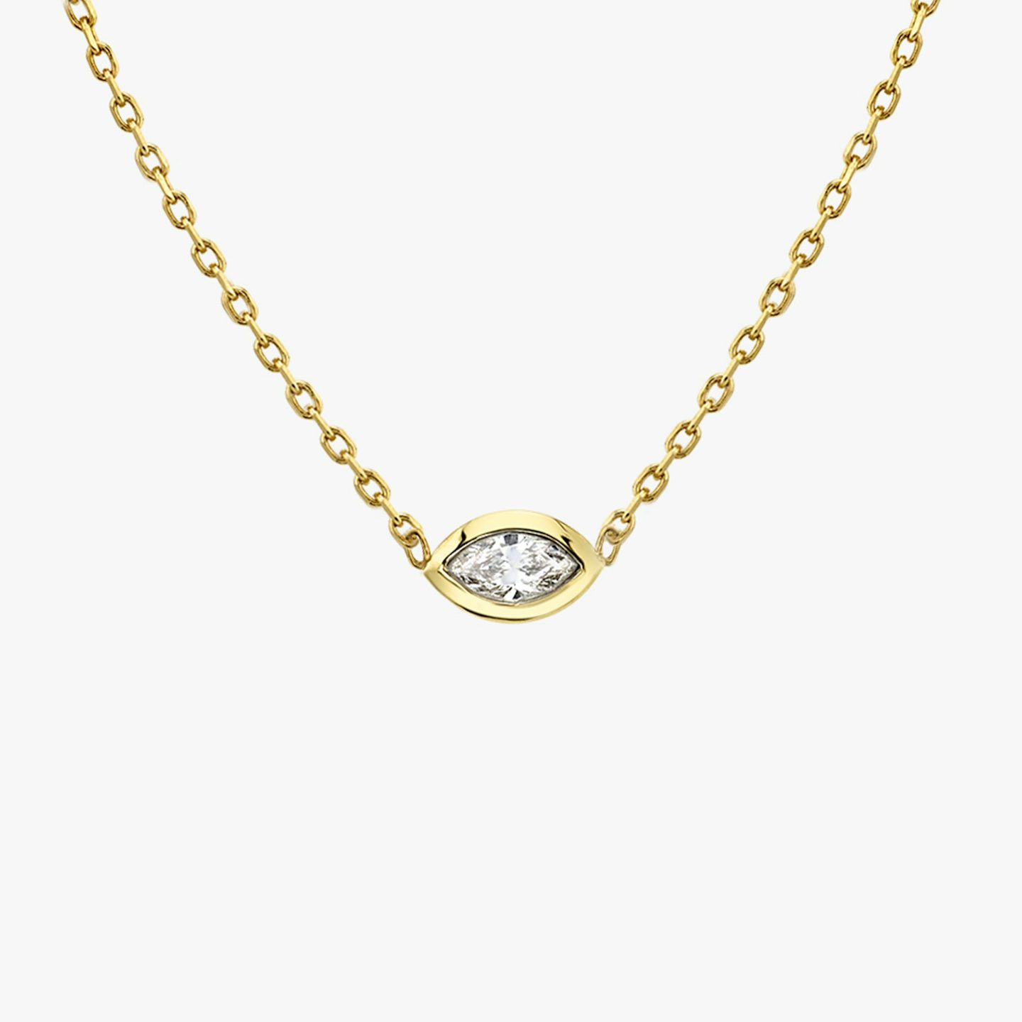 Knife-Edge Bezel Necklace | Pavé Marquise | 14k | 18k Yellow Gold | Chain length: 16-18