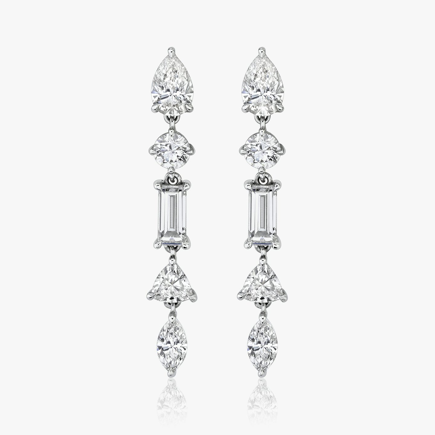 Mixed Drop Earring | pear+round-brilliant+baguette+trillion+marquise | 14k | 18k White Gold