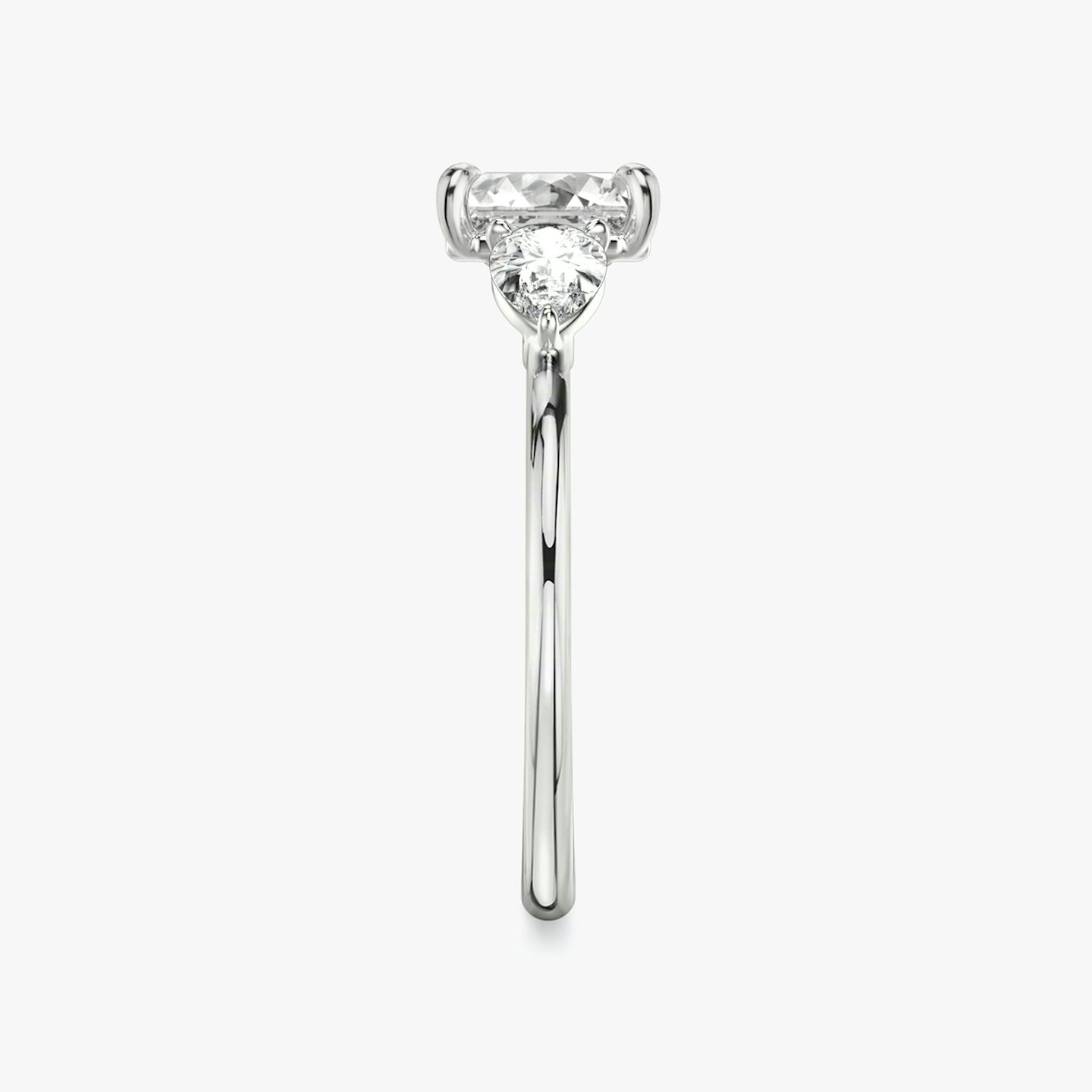The Three Stone | Asscher | Platinum | Band: Plain | Side stone carat: 1/4 | Side stone shape: Pear | Diamond orientation: vertical | Carat weight: See full inventory