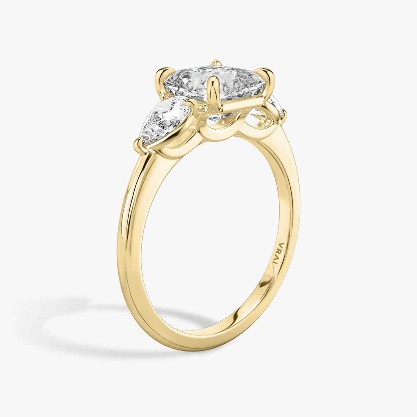 The Three Stone | Asscher | 18k | 18k Yellow Gold | Band: Plain | Side stone carat: 1/4 | Side stone shape: Pear | Diamond orientation: vertical | Carat weight: See full inventory
