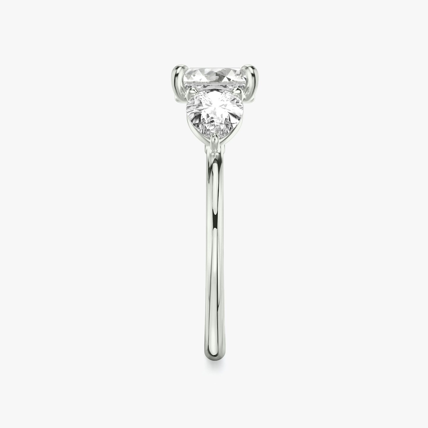 The Three Stone | Asscher | Platinum | Band: Plain | Side stone carat: 1/2 | Side stone shape: Pear | Diamond orientation: vertical | Carat weight: See full inventory