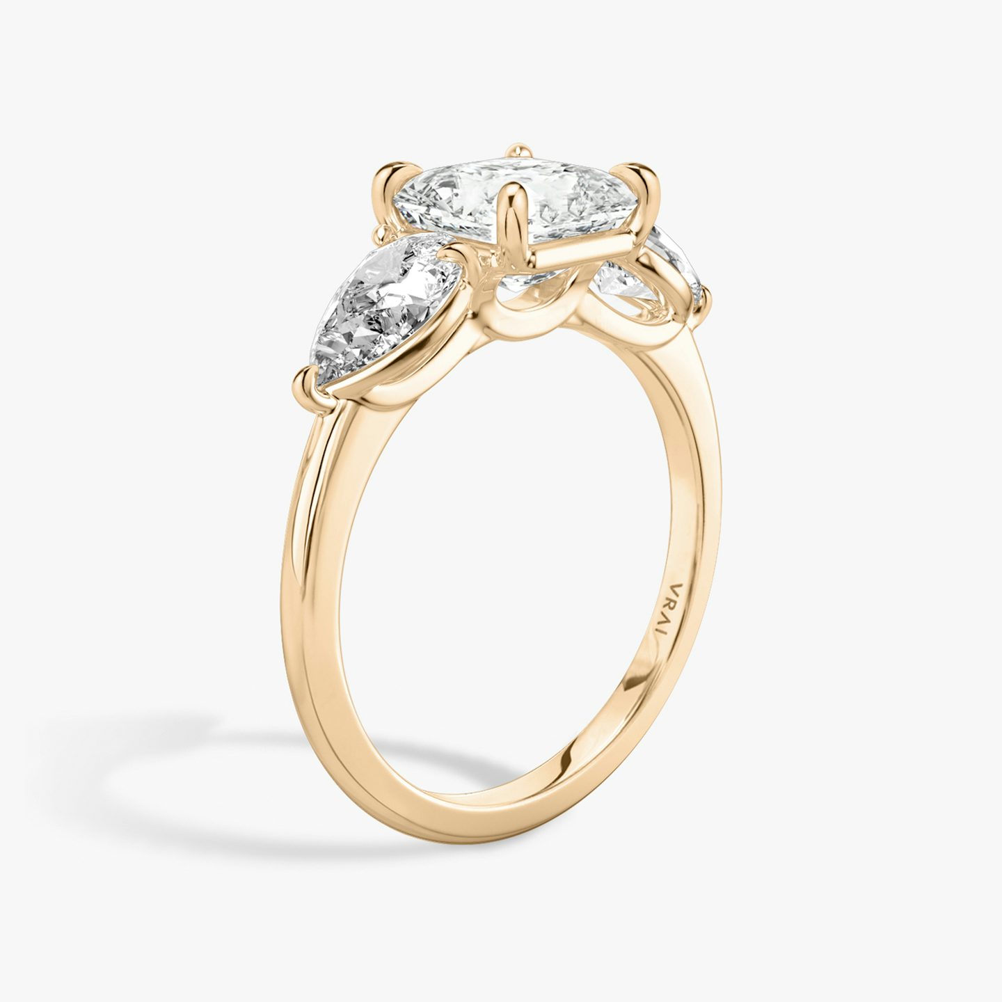 The Three Stone | Asscher | 14k | 14k Rose Gold | Band: Plain | Side stone carat: 1/2 | Side stone shape: Pear | Diamond orientation: vertical | Carat weight: See full inventory