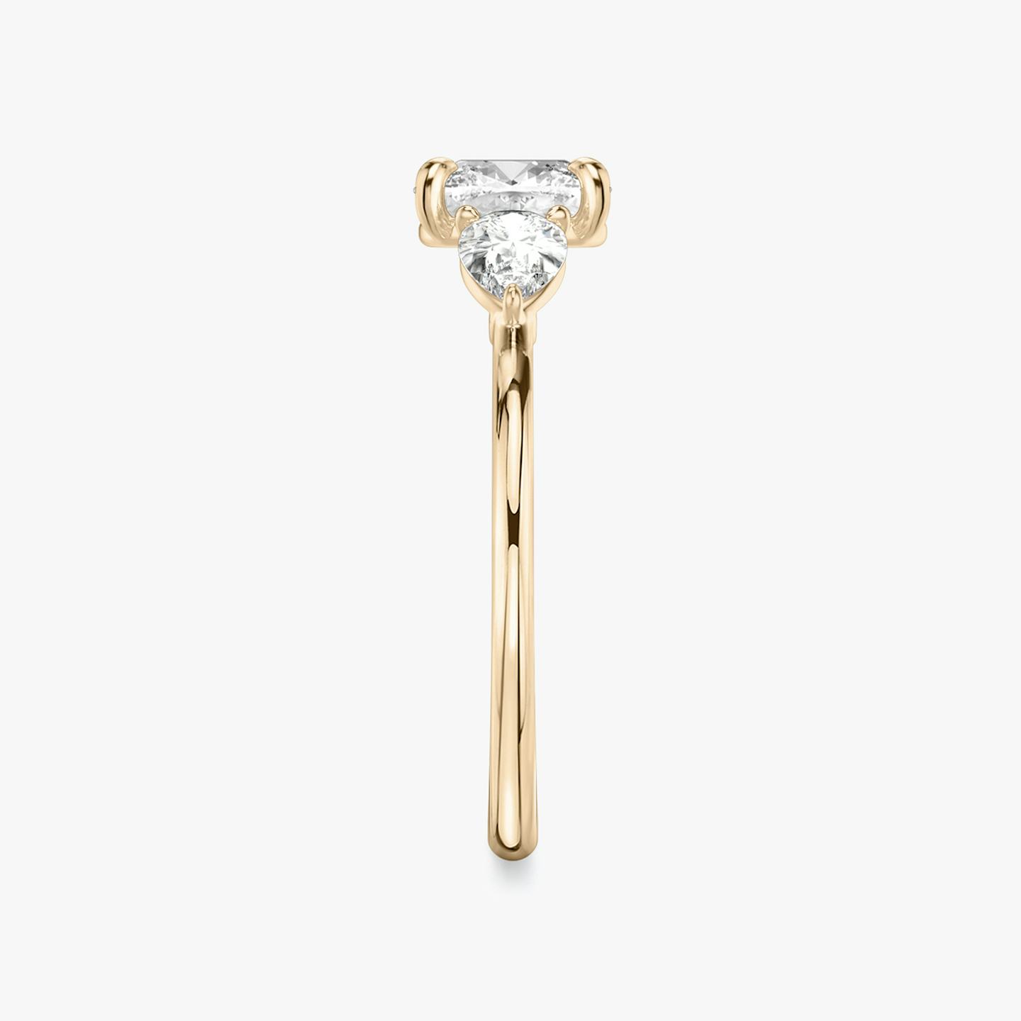 The Three Stone | Pavé Cushion | 14k | 14k Rose Gold | Band: Plain | Side stone carat: 1/4 | Side stone shape: Pear | Diamond orientation: vertical | Carat weight: See full inventory