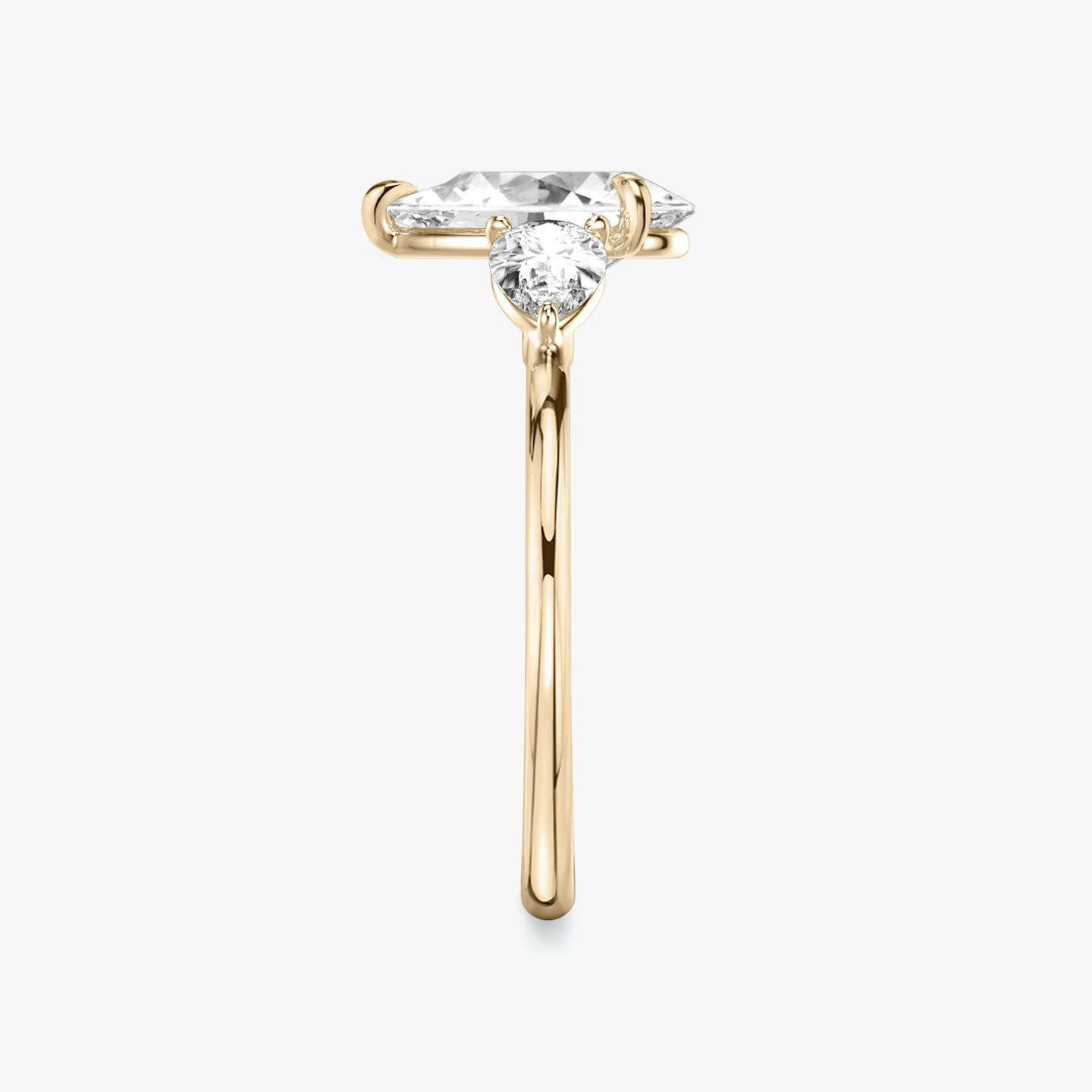 The Three Stone | Pear | 14k | 14k Rose Gold | Band: Plain | Side stone carat: 1/4 | Side stone shape: Pear | Diamond orientation: vertical | Carat weight: See full inventory