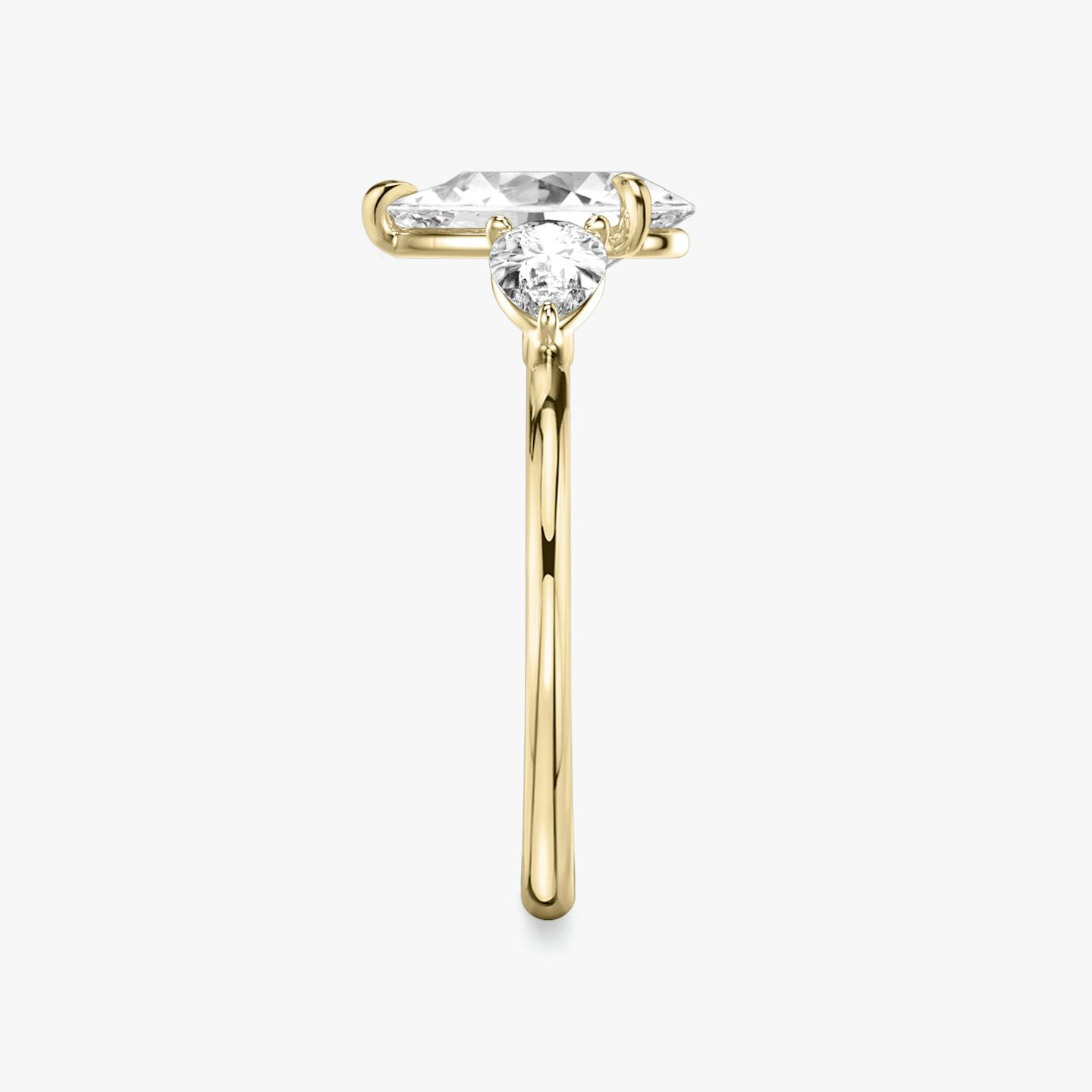 The Three Stone | Pear | 18k | 18k Yellow Gold | Band: Plain | Side stone carat: 1/4 | Side stone shape: Pear | Diamond orientation: vertical | Carat weight: See full inventory