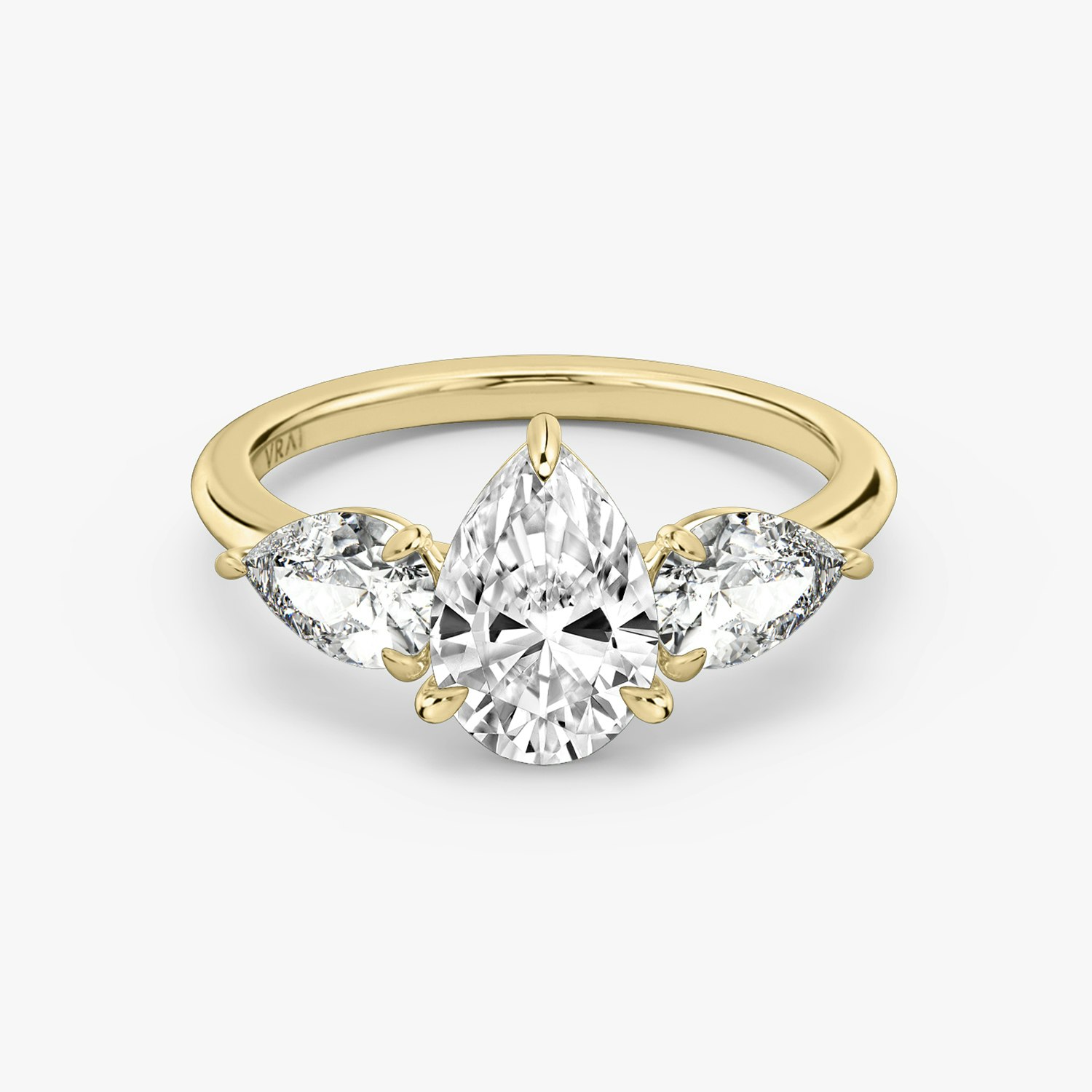 Three Stone Pear Engagement Ring | 18k Yellow Gold