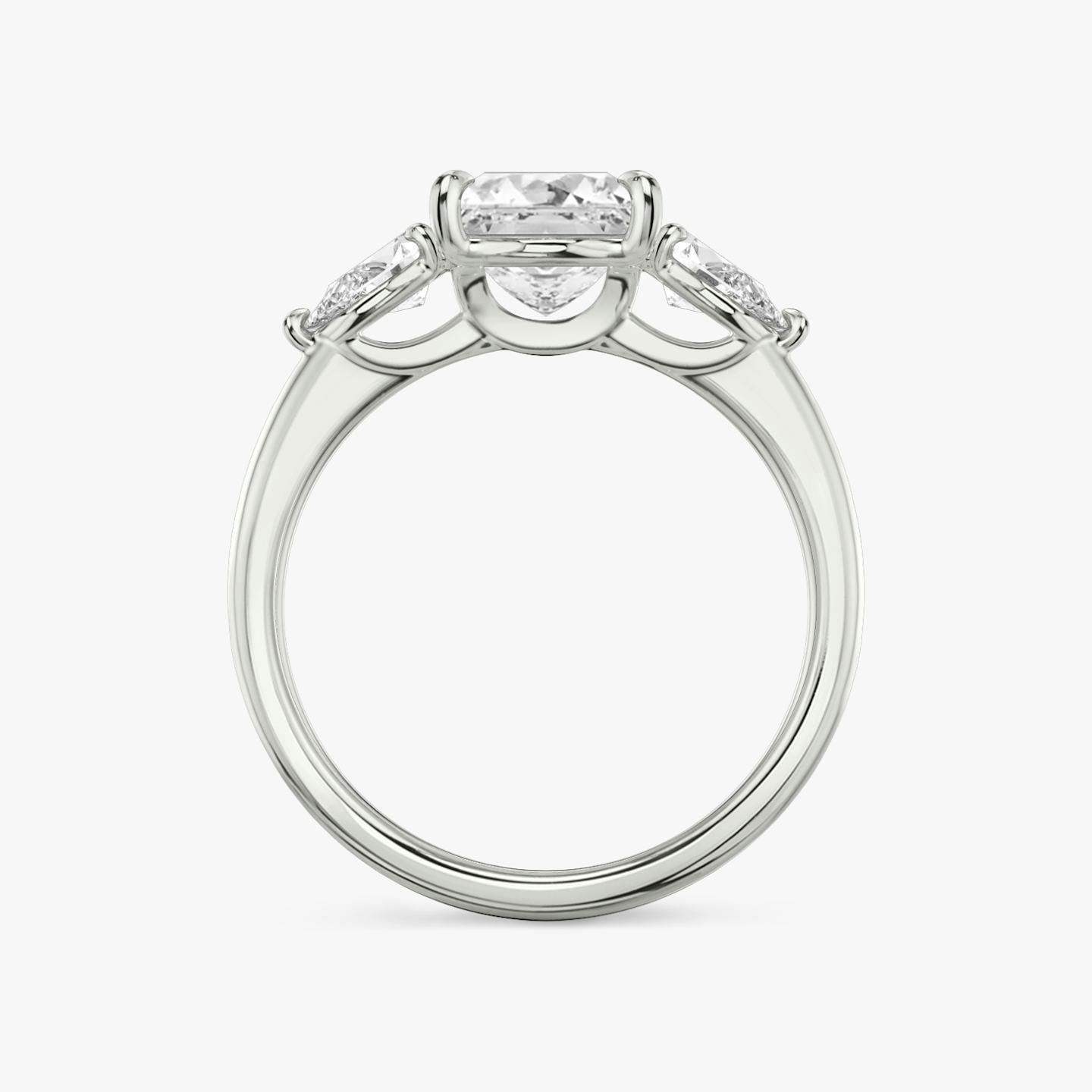 The Three Stone | Princess | 18k | 18k White Gold | Band: Plain | Side stone carat: 1/4 | Side stone shape: Pear | Diamond orientation: vertical | Carat weight: See full inventory