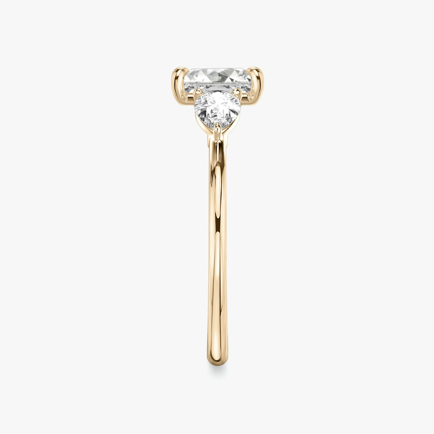 The Three Stone | Princess | 14k | 14k Rose Gold | Band: Plain | Side stone carat: 1/4 | Side stone shape: Pear | Diamond orientation: vertical | Carat weight: See full inventory