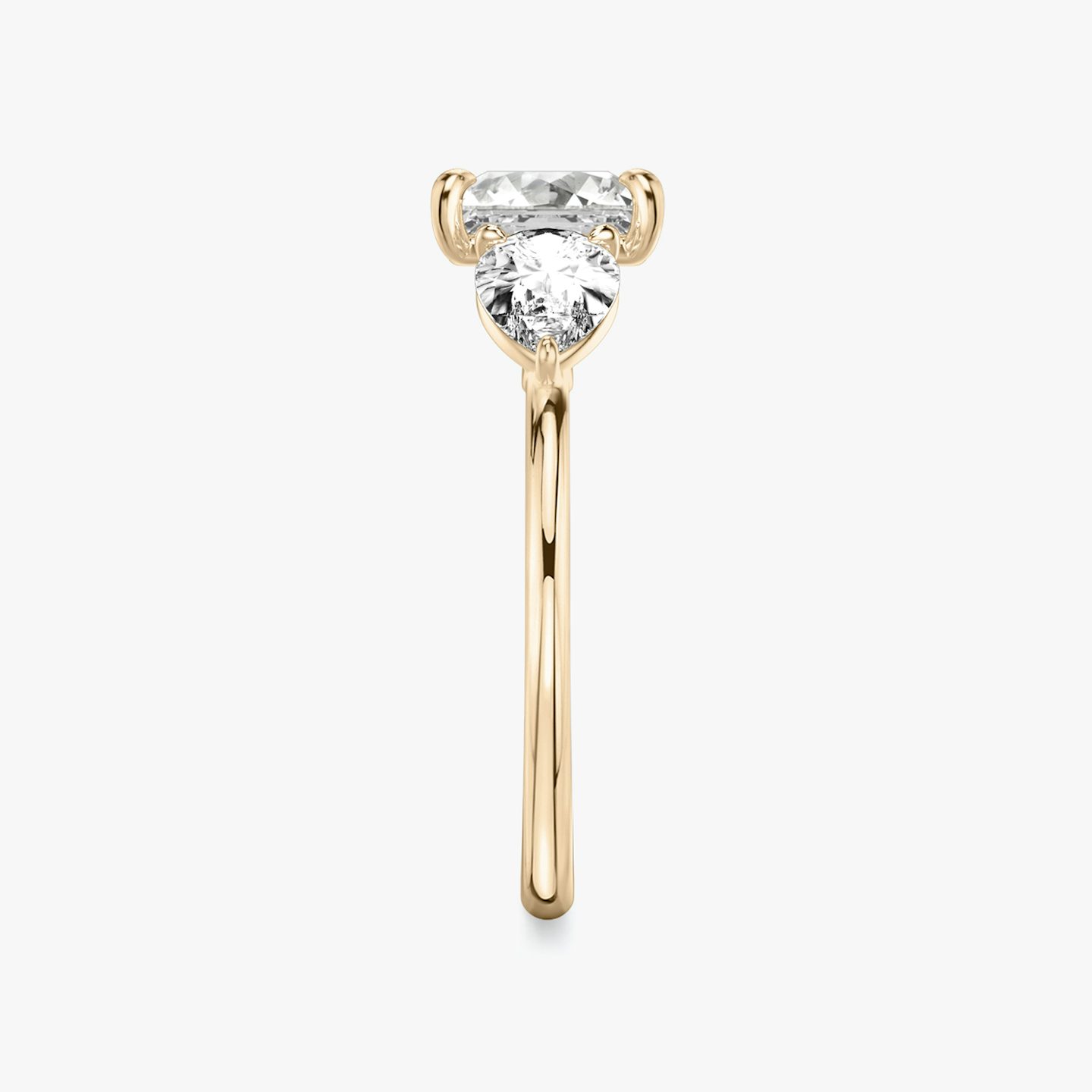 The Three Stone | Princess | 14k | 14k Rose Gold | Band: Plain | Side stone carat: 1/2 | Side stone shape: Pear | Diamond orientation: vertical | Carat weight: See full inventory