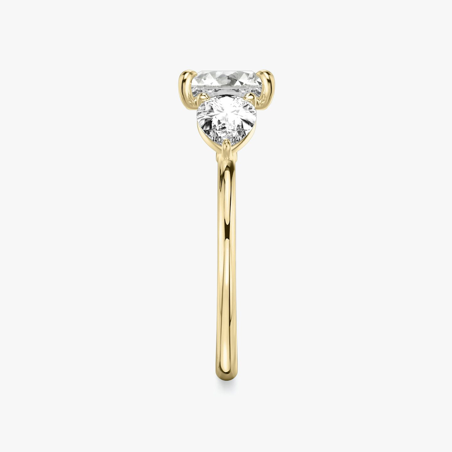 The Three Stone | Princess | 18k | 18k Yellow Gold | Band: Plain | Side stone carat: 1/2 | Side stone shape: Pear | Diamond orientation: vertical | Carat weight: See full inventory