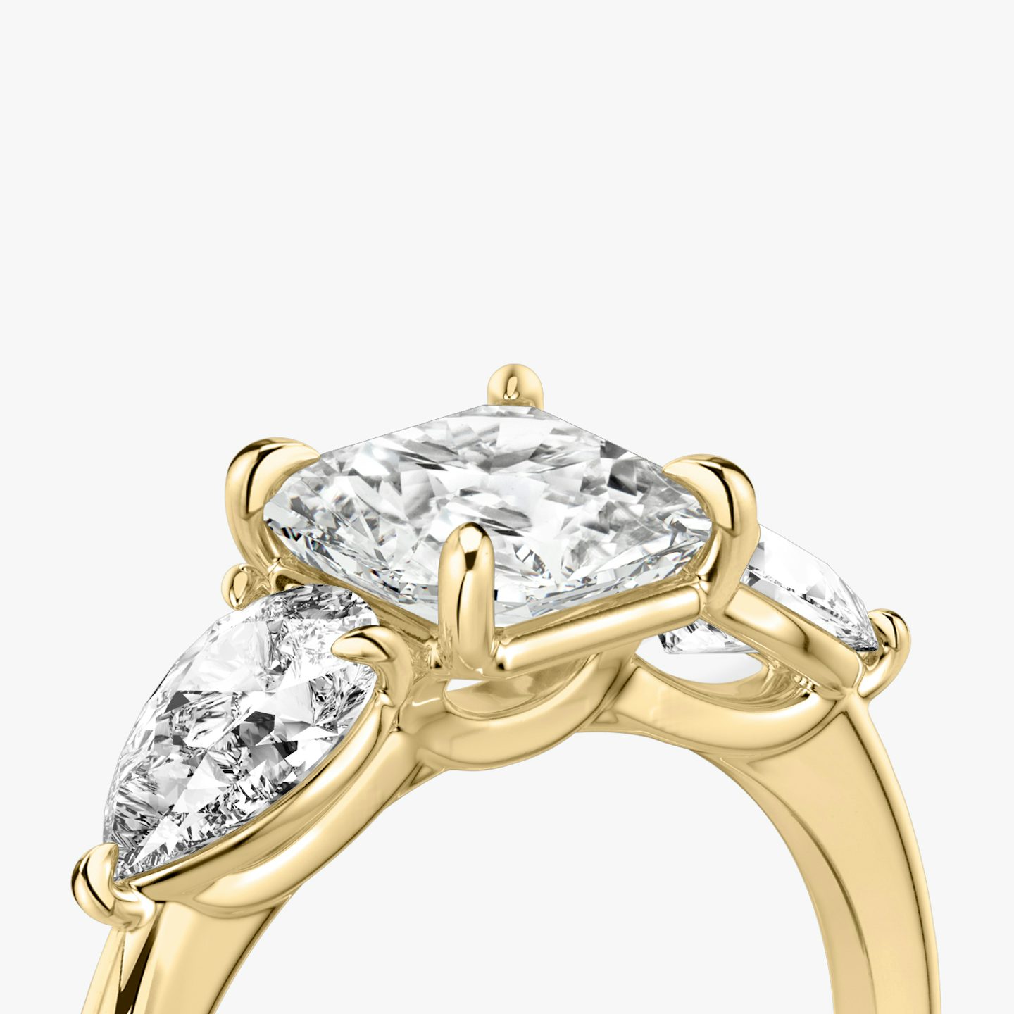 The Three Stone | Asscher | 18k | 18k Yellow Gold | Band: Plain | Side stone carat: 1/2 | Side stone shape: Pear | Diamond orientation: vertical | Carat weight: See full inventory