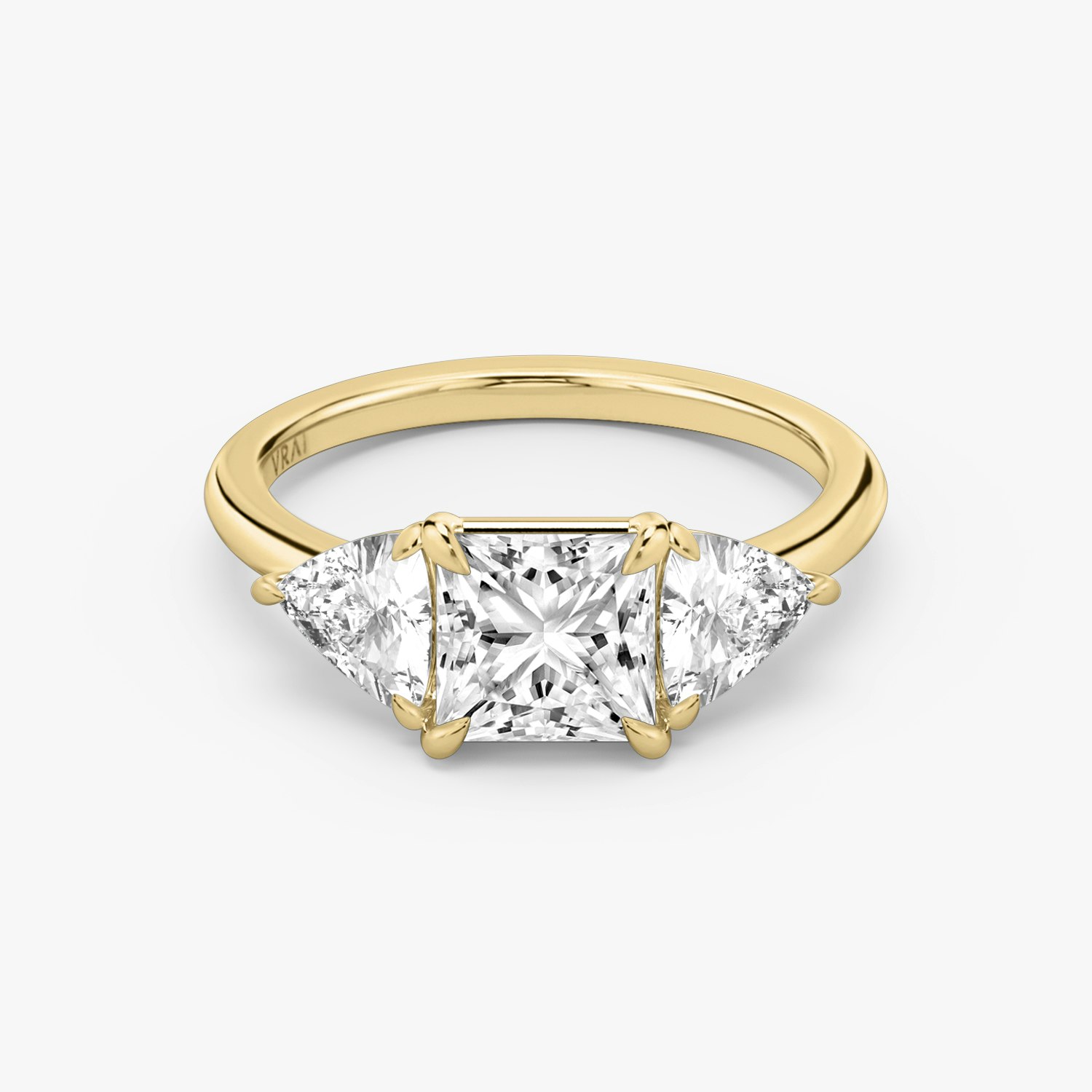 Three Stone Princess Engagement Ring | 18k Yellow Gold