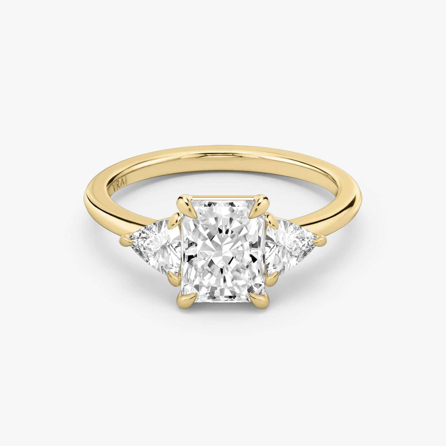 Three Stone Radiant Engagement Ring | 18k Yellow Gold
